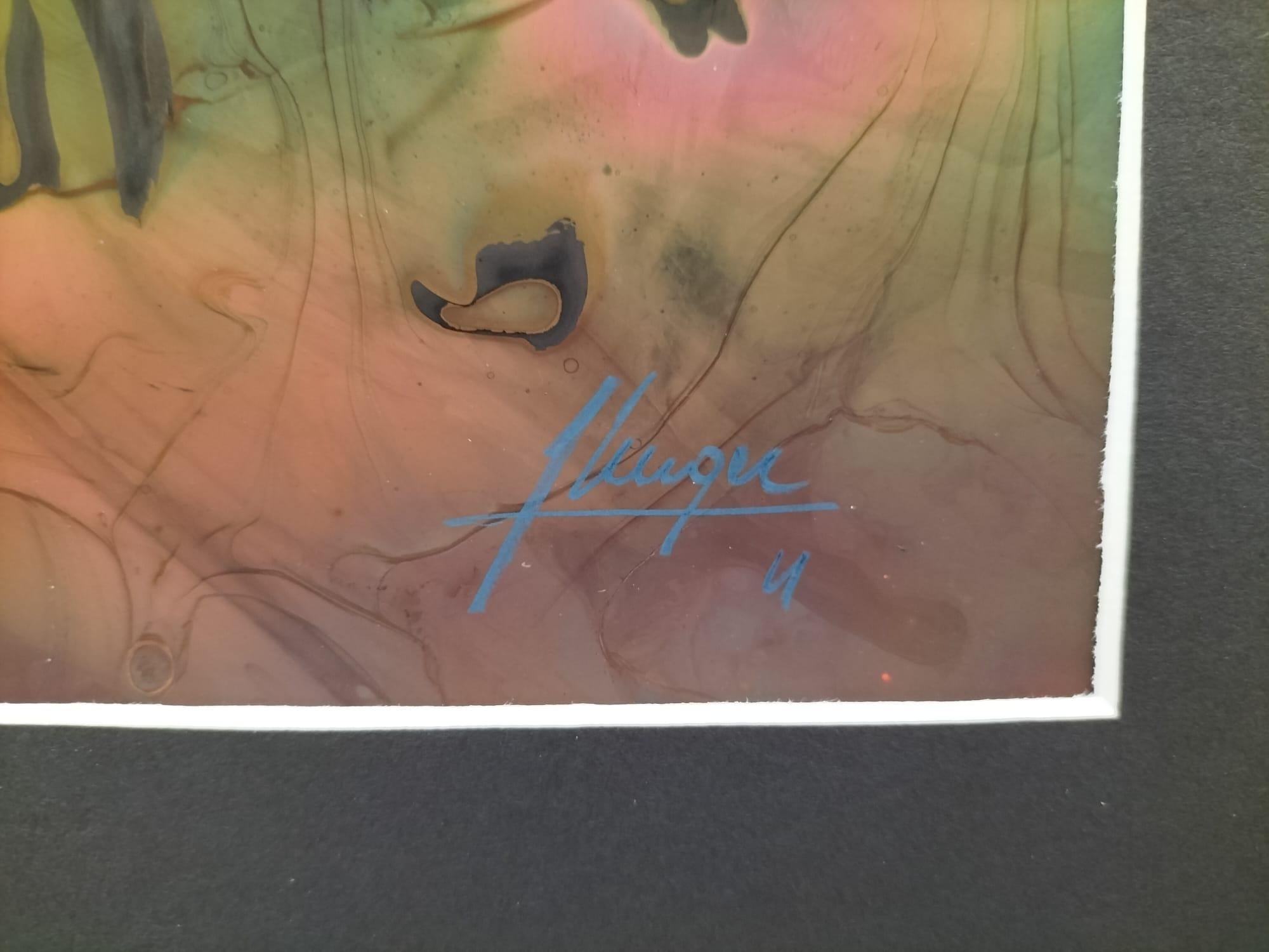 Flame Colored Copper Painting by Arthur UNGER. Signed. For Sale 2
