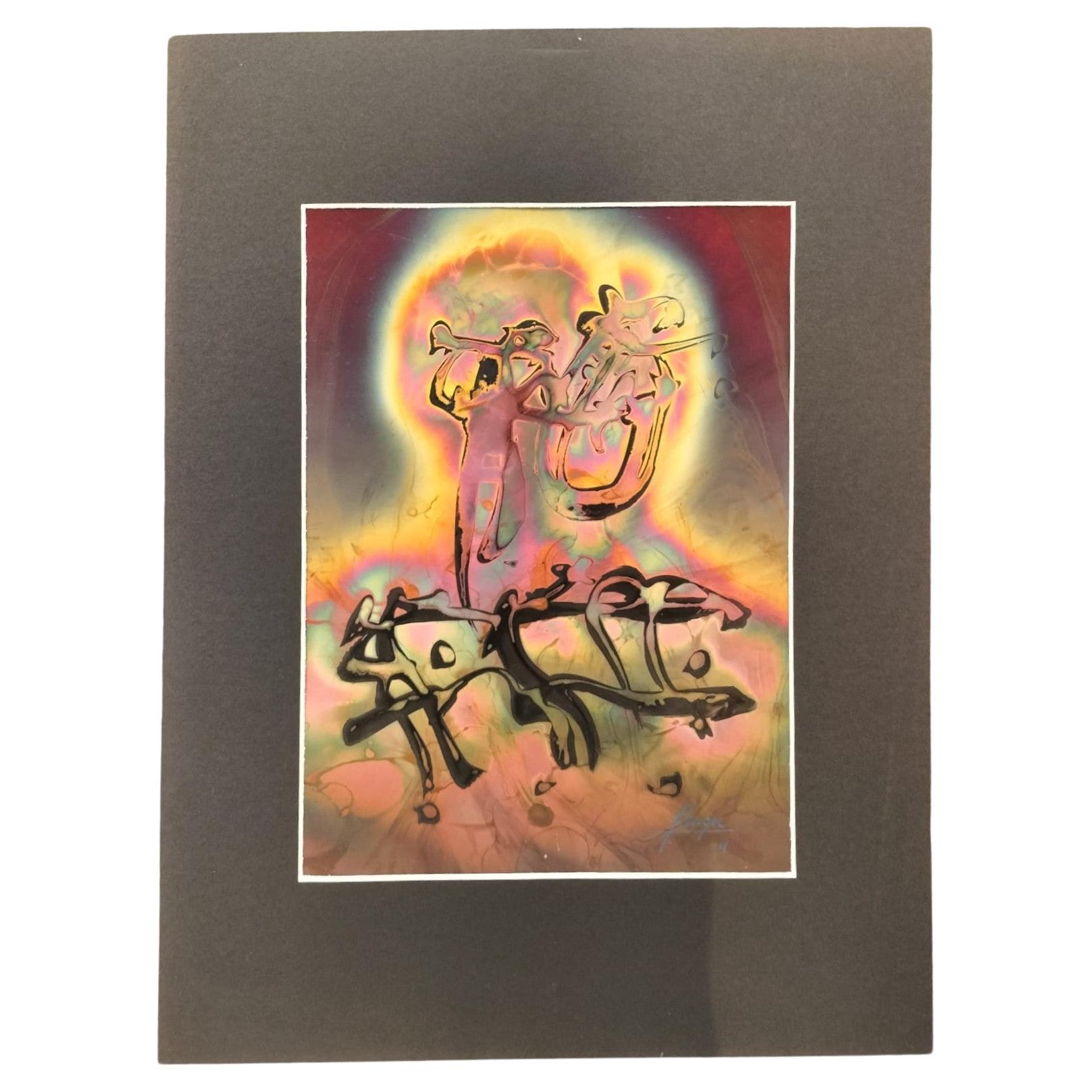Flame Colored Copper Painting by Arthur UNGER. Signed. For Sale