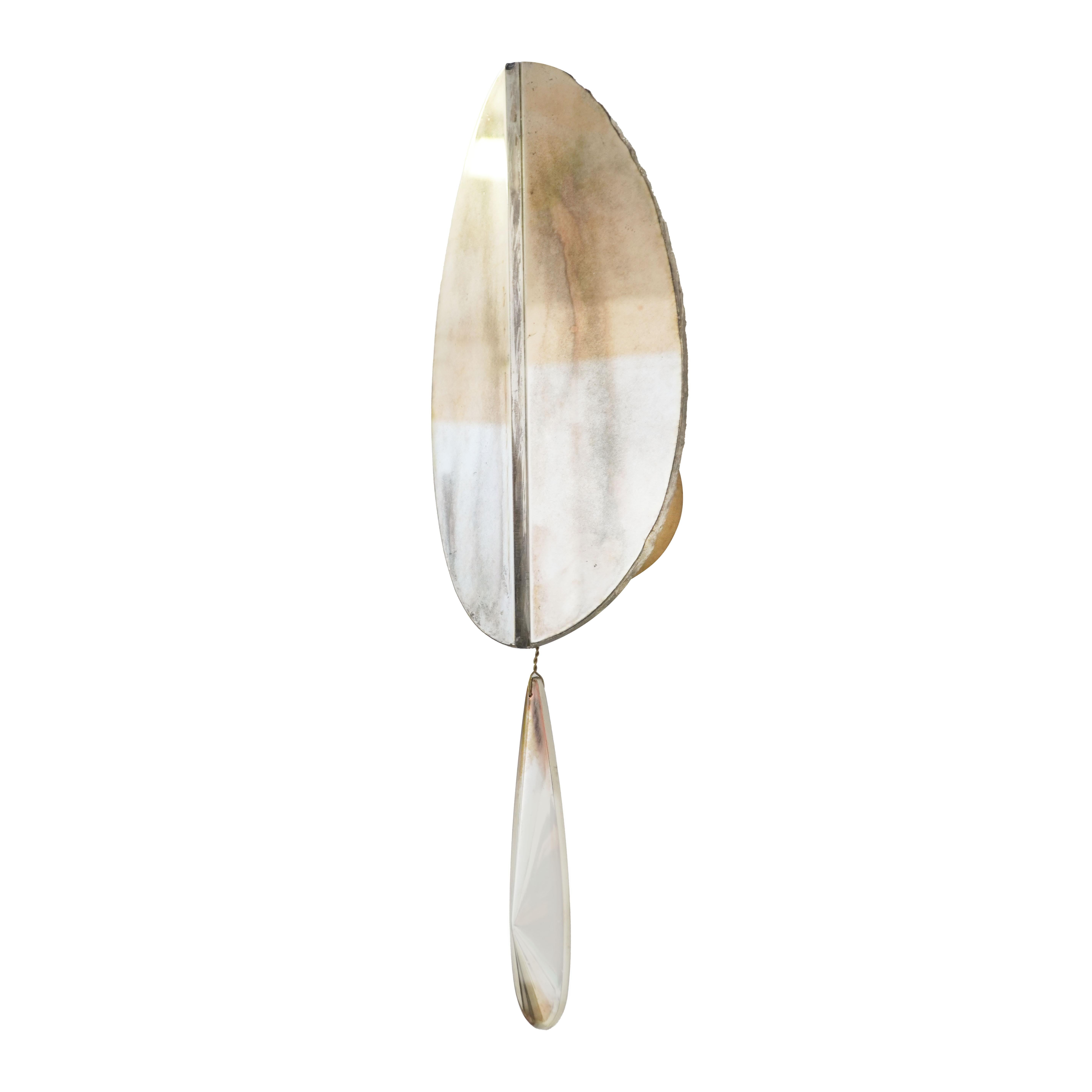 Italian “Flame” contemporary small wall sconce Sabrina' Silvered art Glass, brass  For Sale