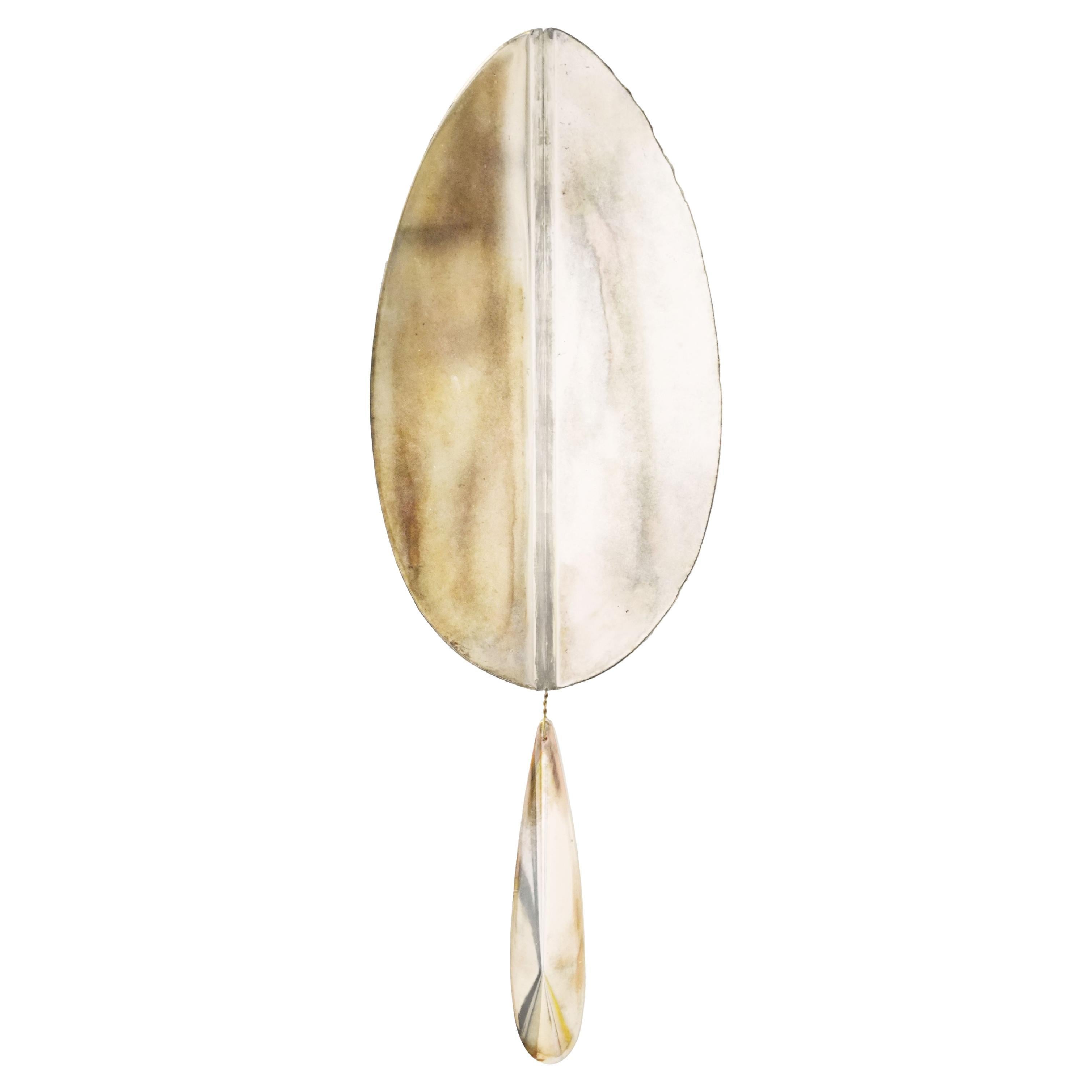“Flame” contemporary small wall sconce Sabrina' Silvered art Glass, brass  For Sale