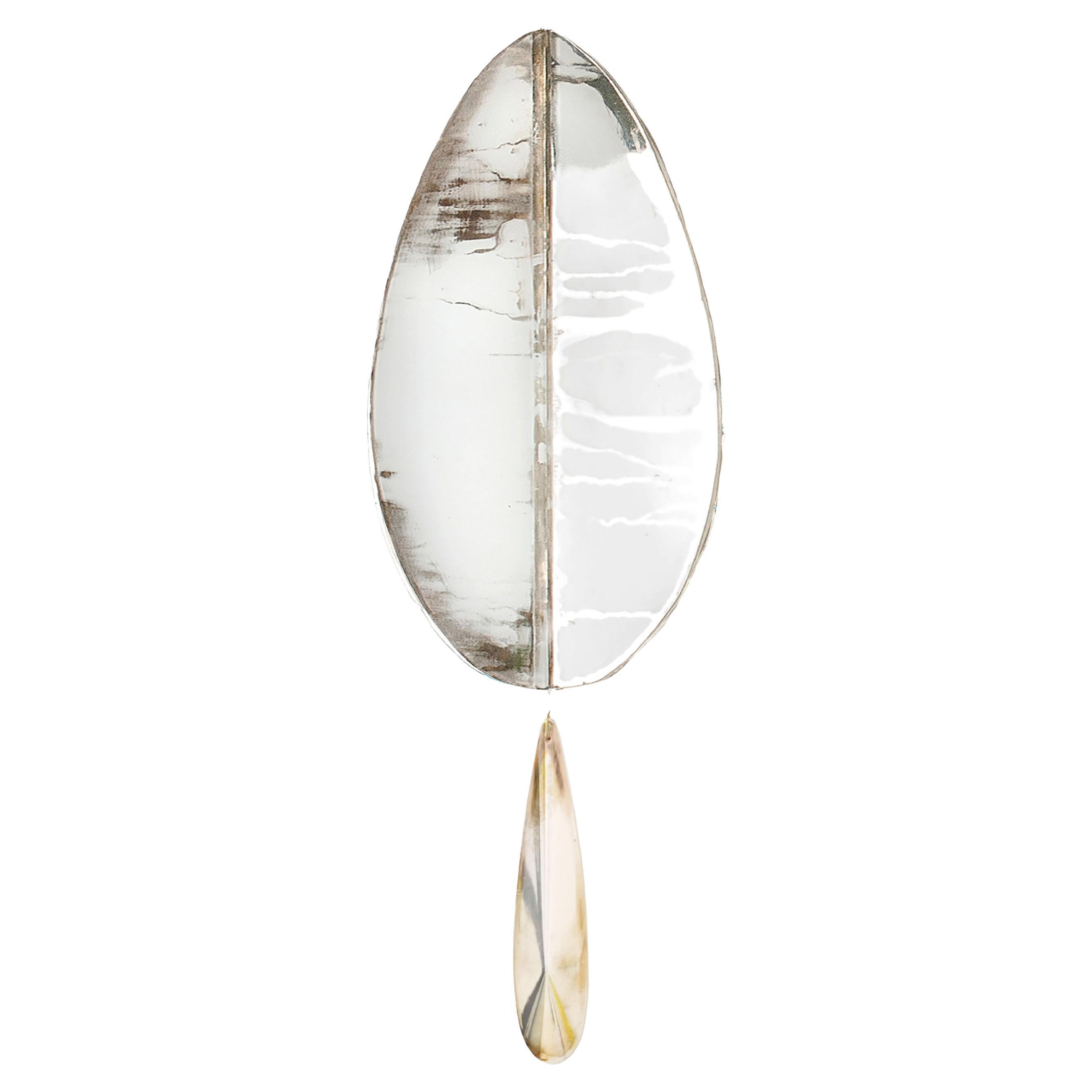 “Flame” contemporary small wall sconce White Silvered art Glass, brass  For Sale