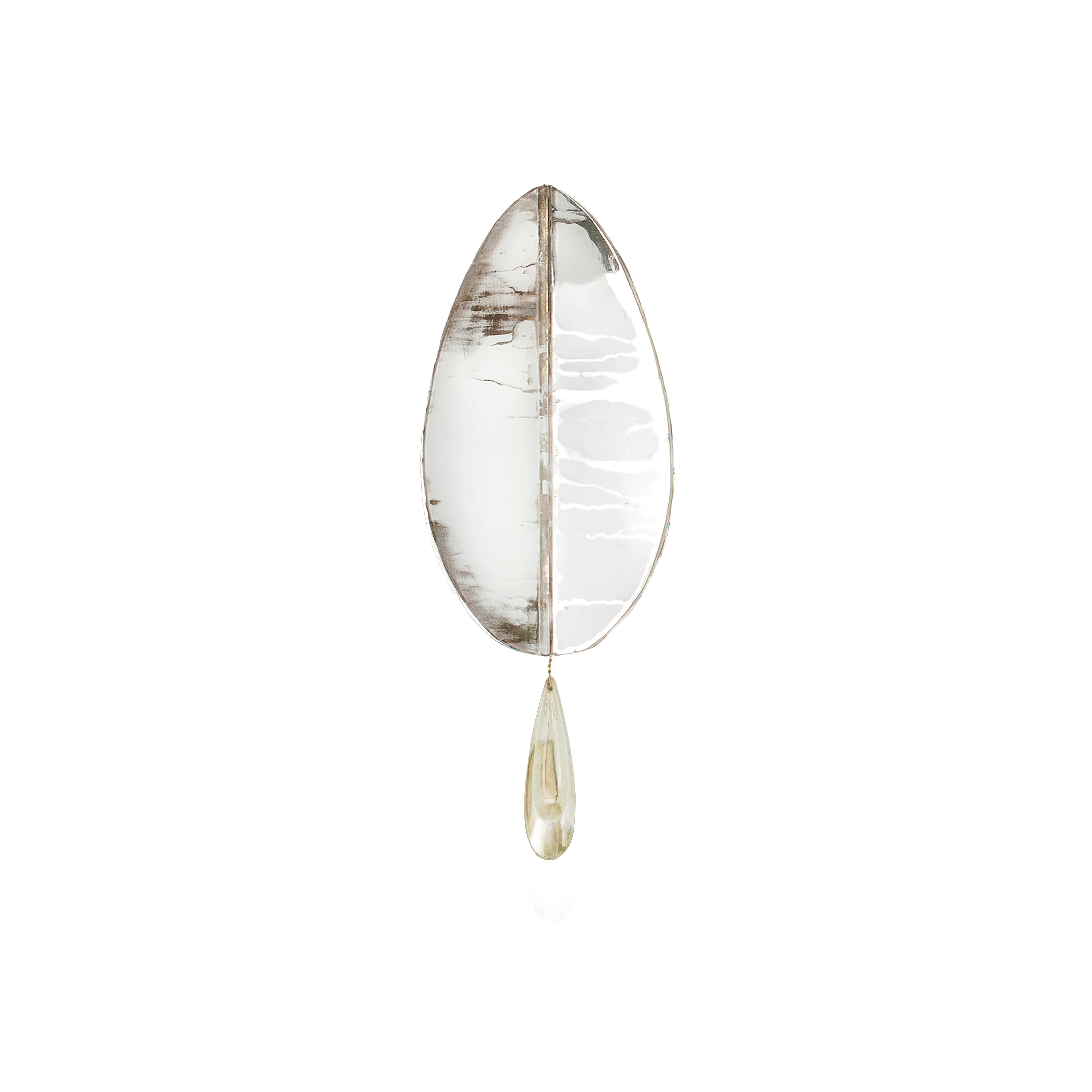 “Flame” contemporary small wall sconce White Silvered art Glass, brass