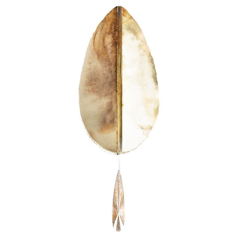 “Flame” Contemporary Wall Lamp, Silvered Glass, Brass, Crystal Drop Sale