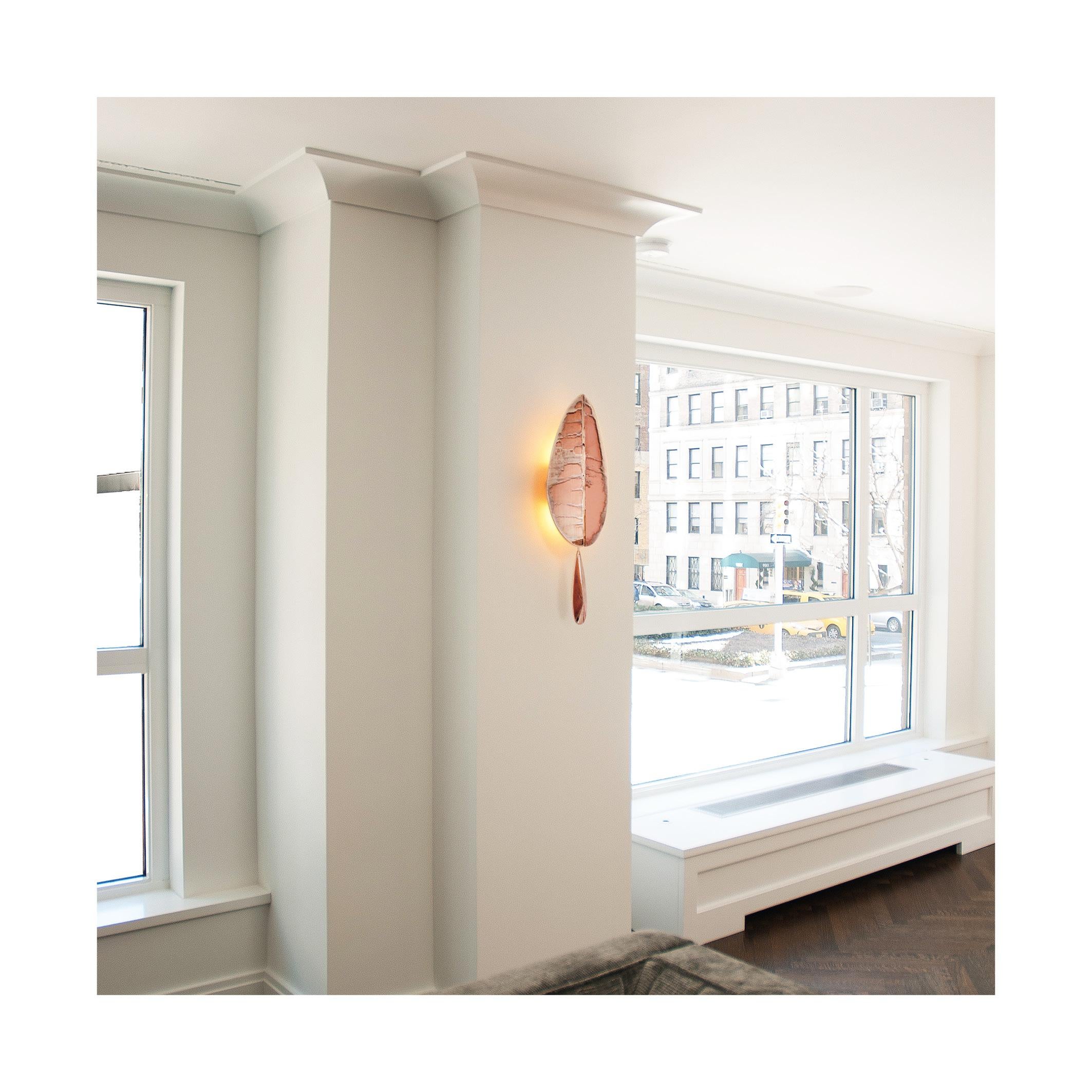 “Flame” Contemporary Wall Sconce Aquamarine Silvered Glass, Brass, crystal drop 3