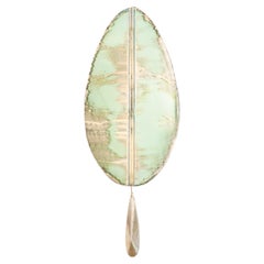 “Flame” Contemporary Wall Sconce Jade Silvered art Glass, Brass, crystal drop