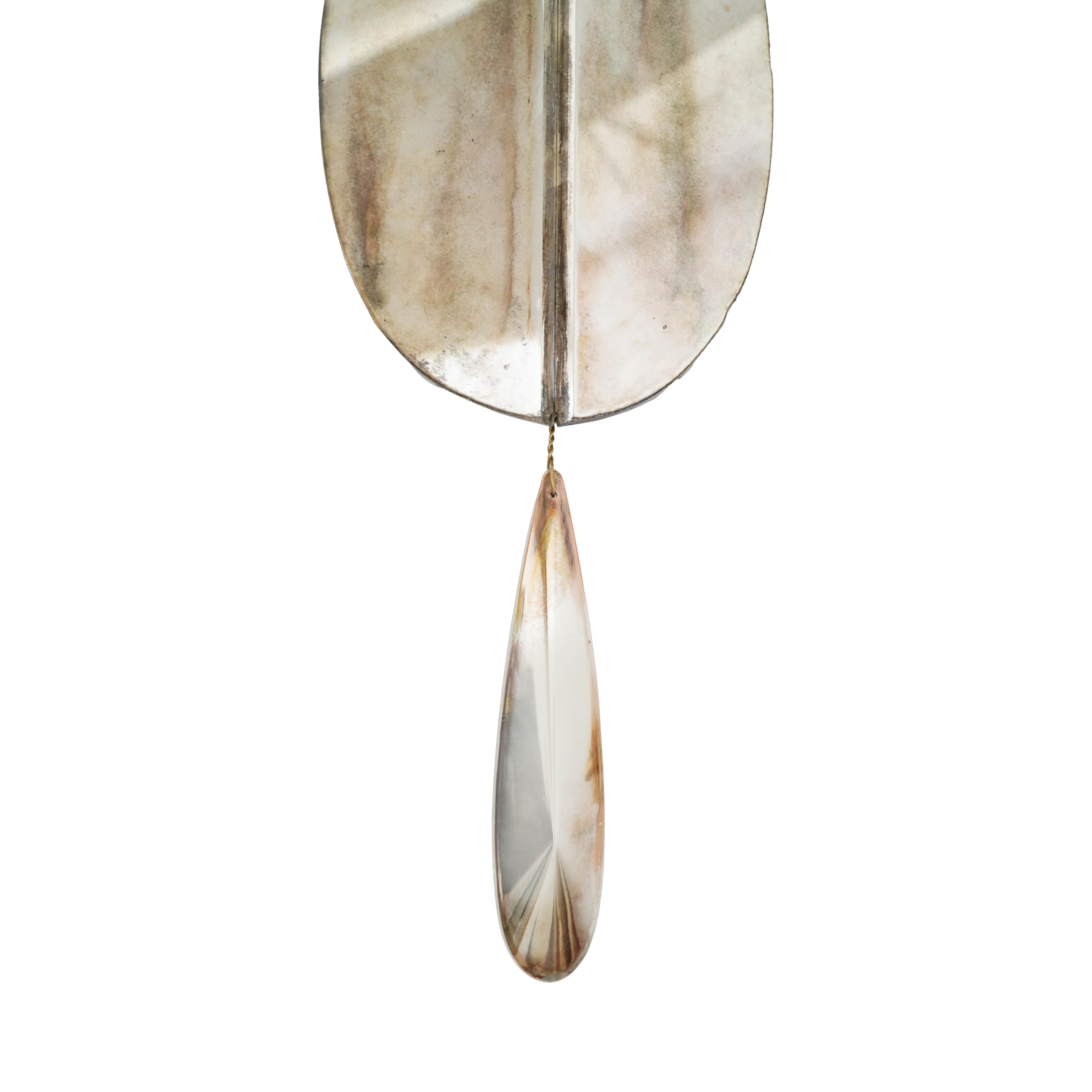 Italian “Flame” contemporary wall sconce Sabrina' Silvered art Glass, brass, crystal   For Sale