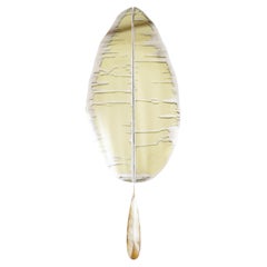 “Flame” Contemporary Wall Sconce Sun Silvered art Glass, Brass, Crystal Drop