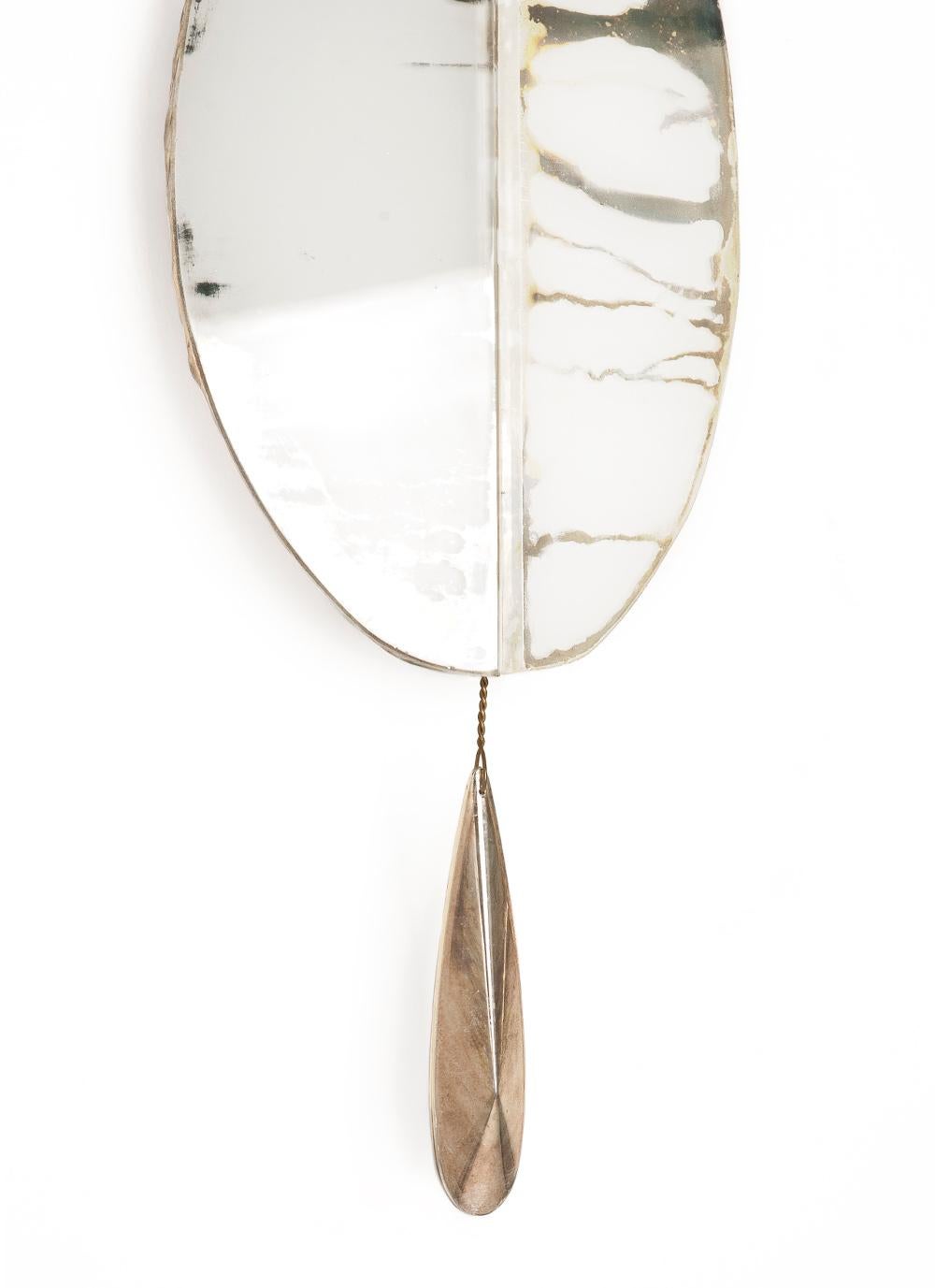 Italian “Flame” contemporary wall sconce white Silvered art Glass, brass, crystal drop For Sale