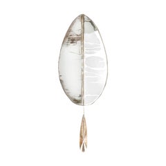 “Flame” contemporary wall sconce white Silvered art Glass, brass, crystal drop