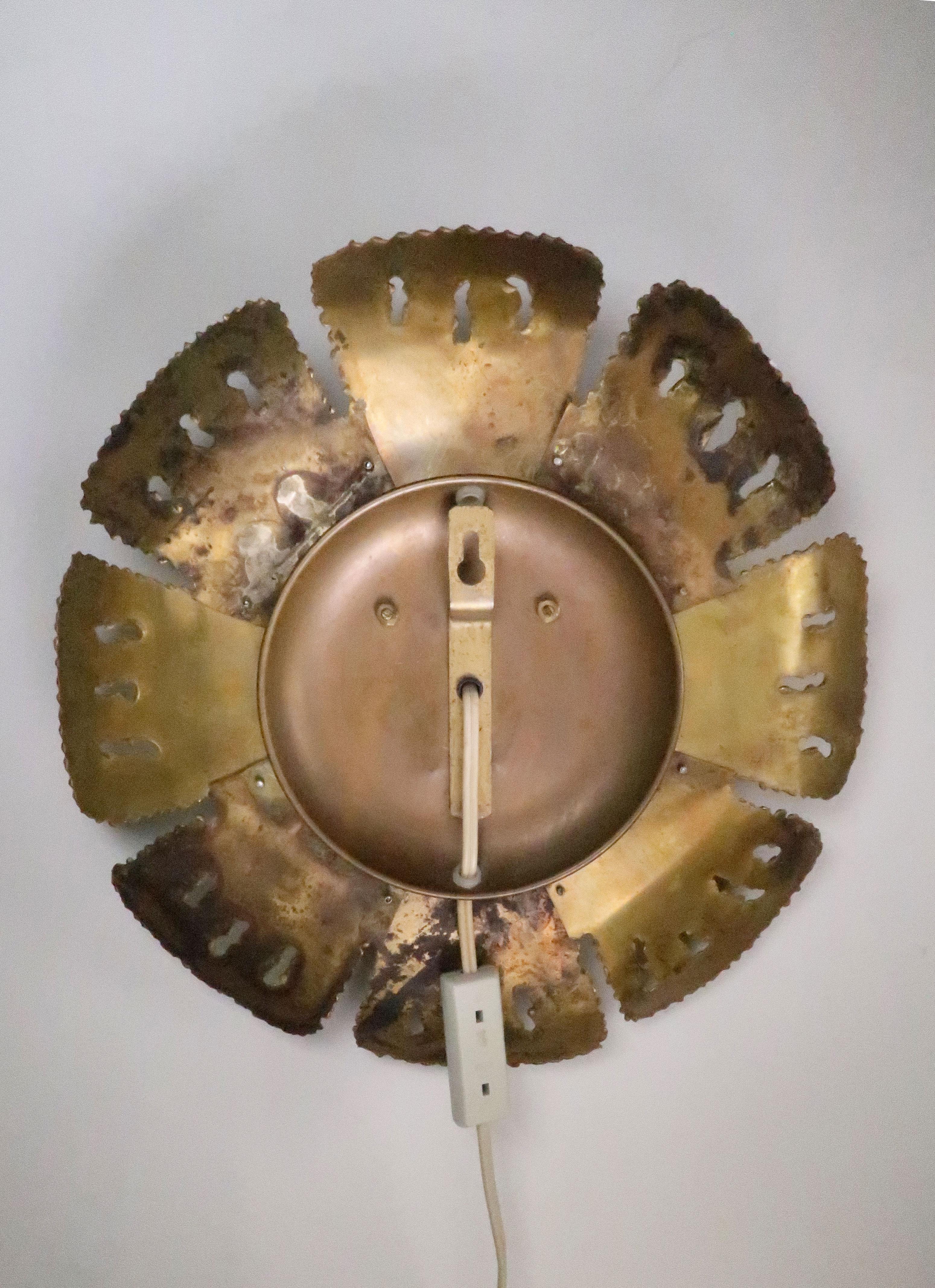 Danish Brutalist Brass Flower Wall Light by Holm Sørensen, 1960s 1