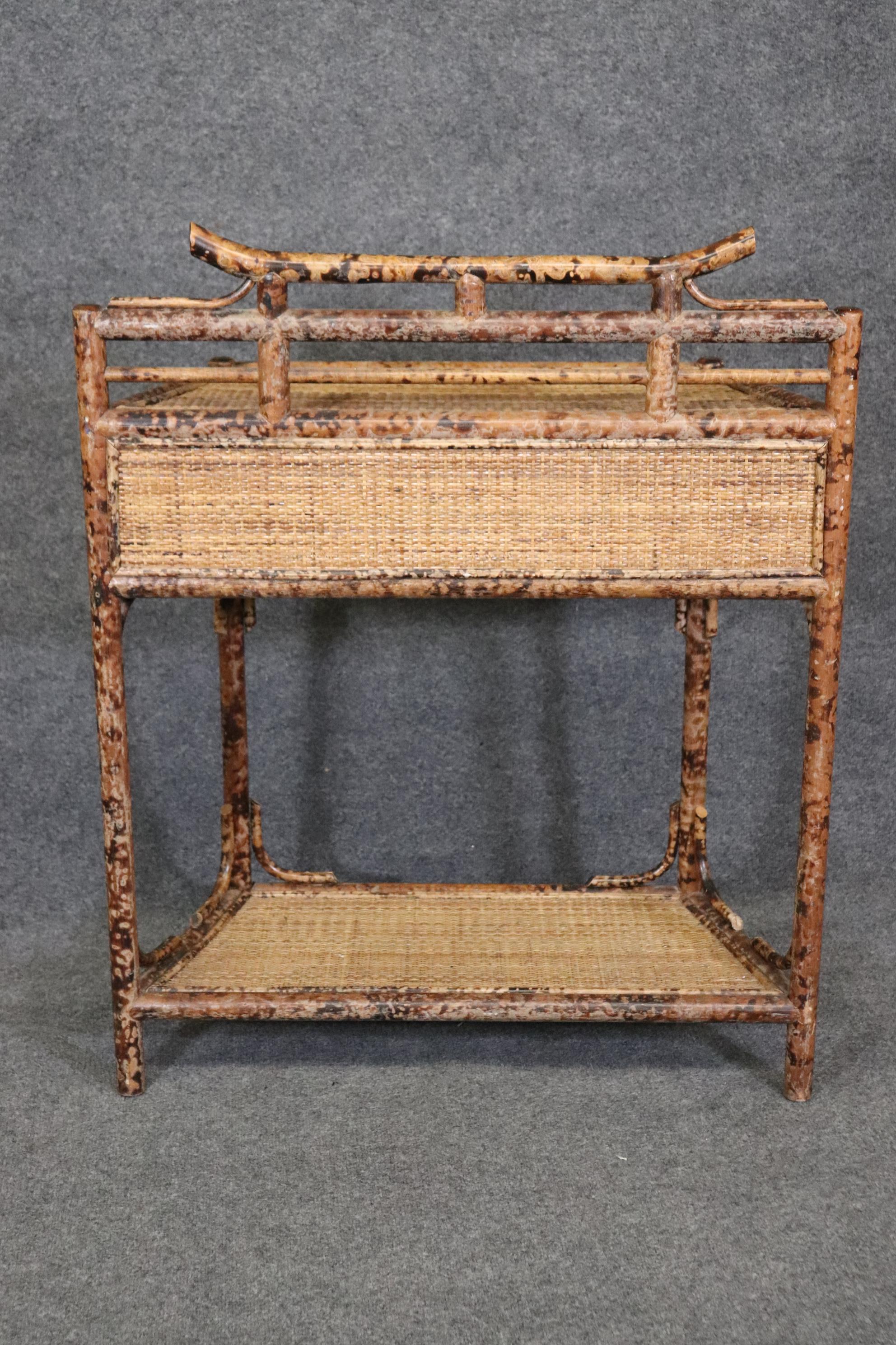 Unknown Flame Decorated Bamboo and Rattan Console Table 