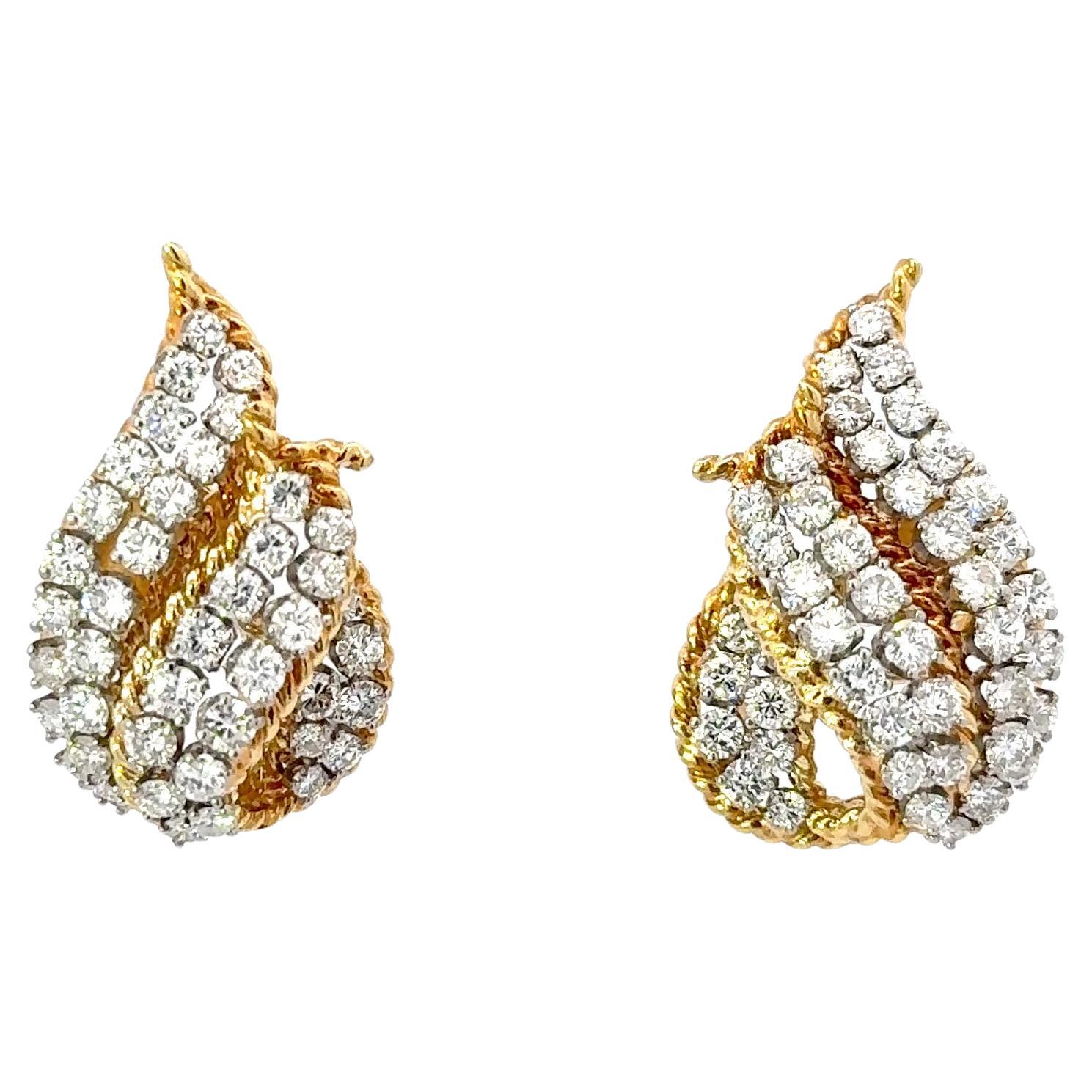 Pendientes Diamante Llama Platino y Oro Amarillo 18K