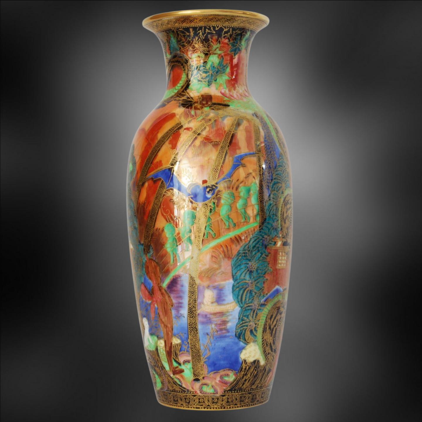 Art déco Vase Flame Fairyland Lustre : Serpent d'arbre en vente