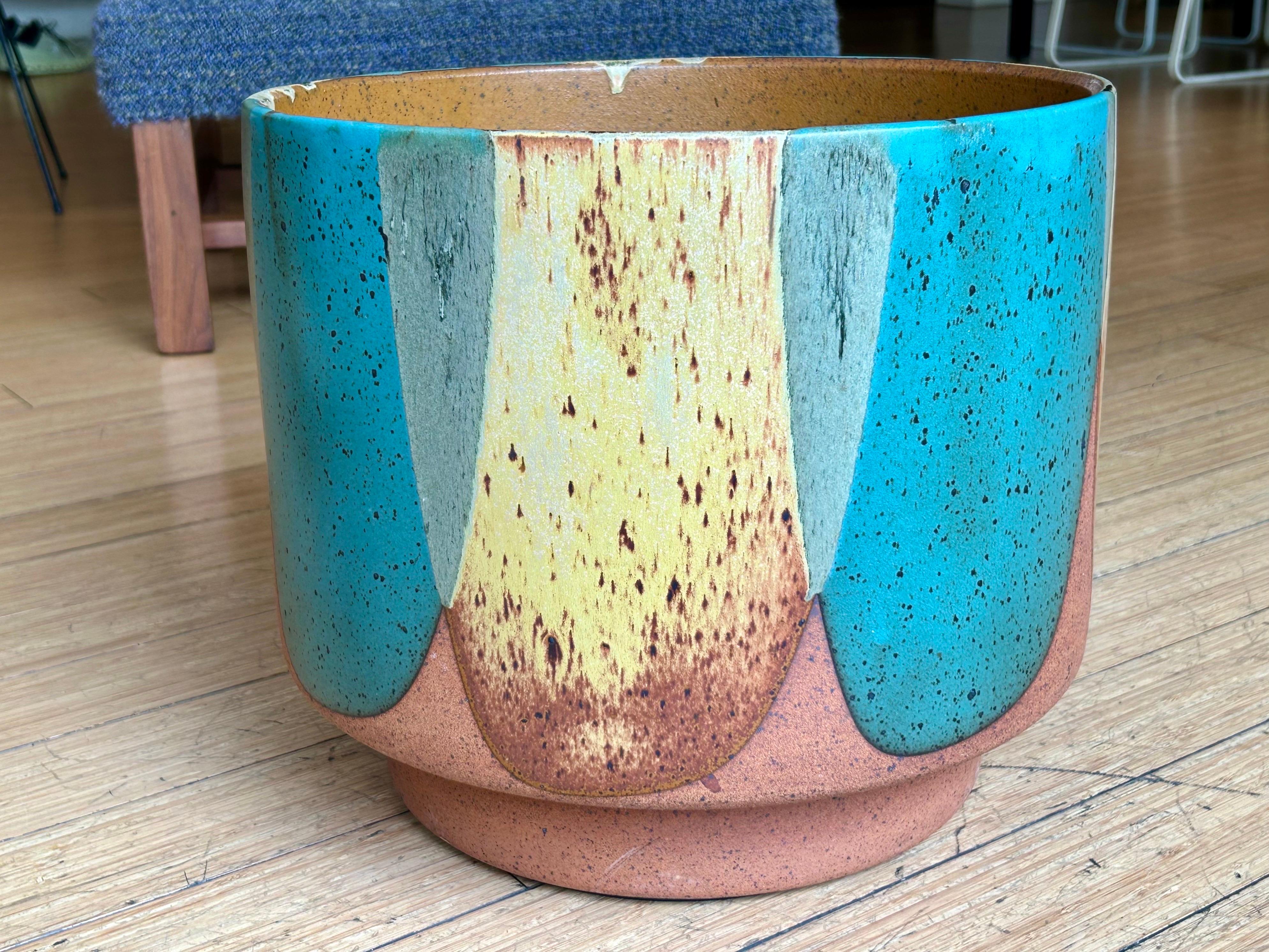 Mid-Century Modern Stoneware 'Flame' Glaze Planter David Cressey For Sale