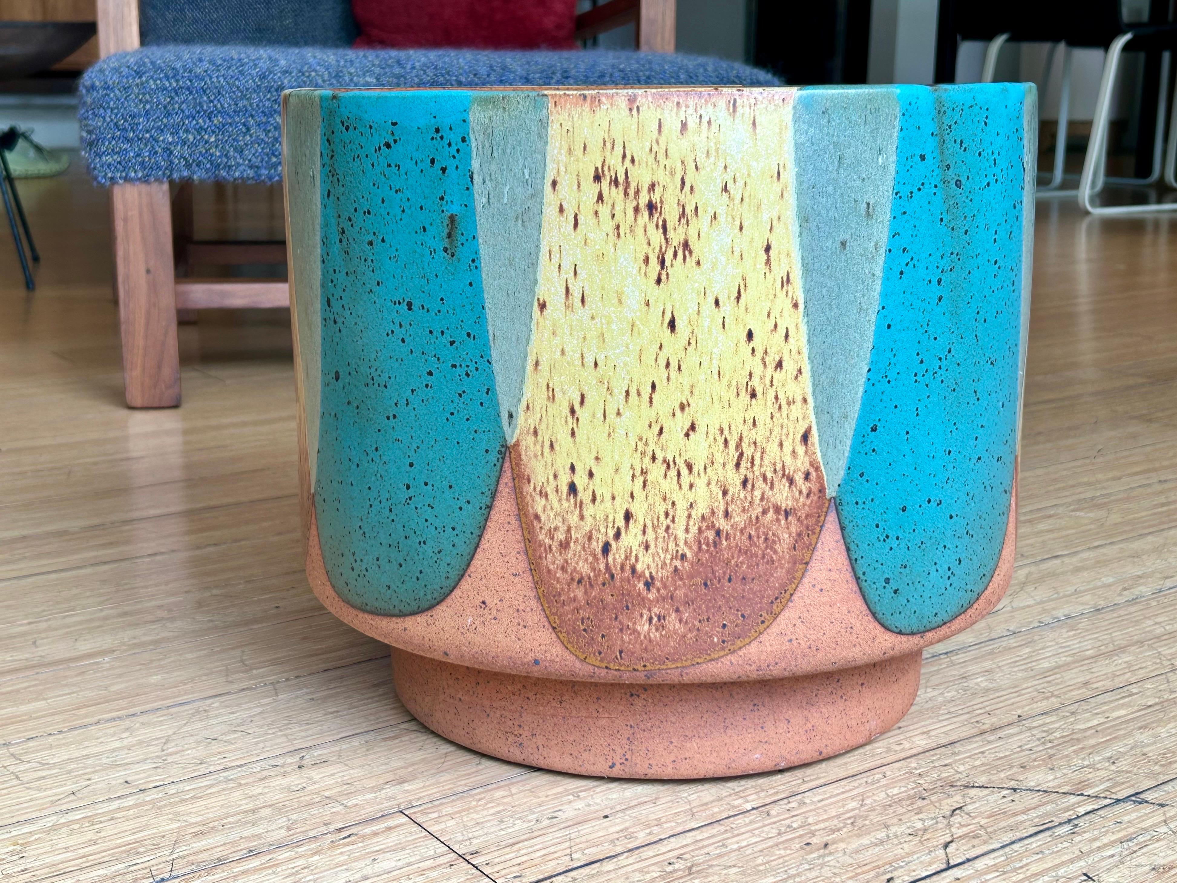 Glazed Stoneware 'Flame' Glaze Planter David Cressey For Sale