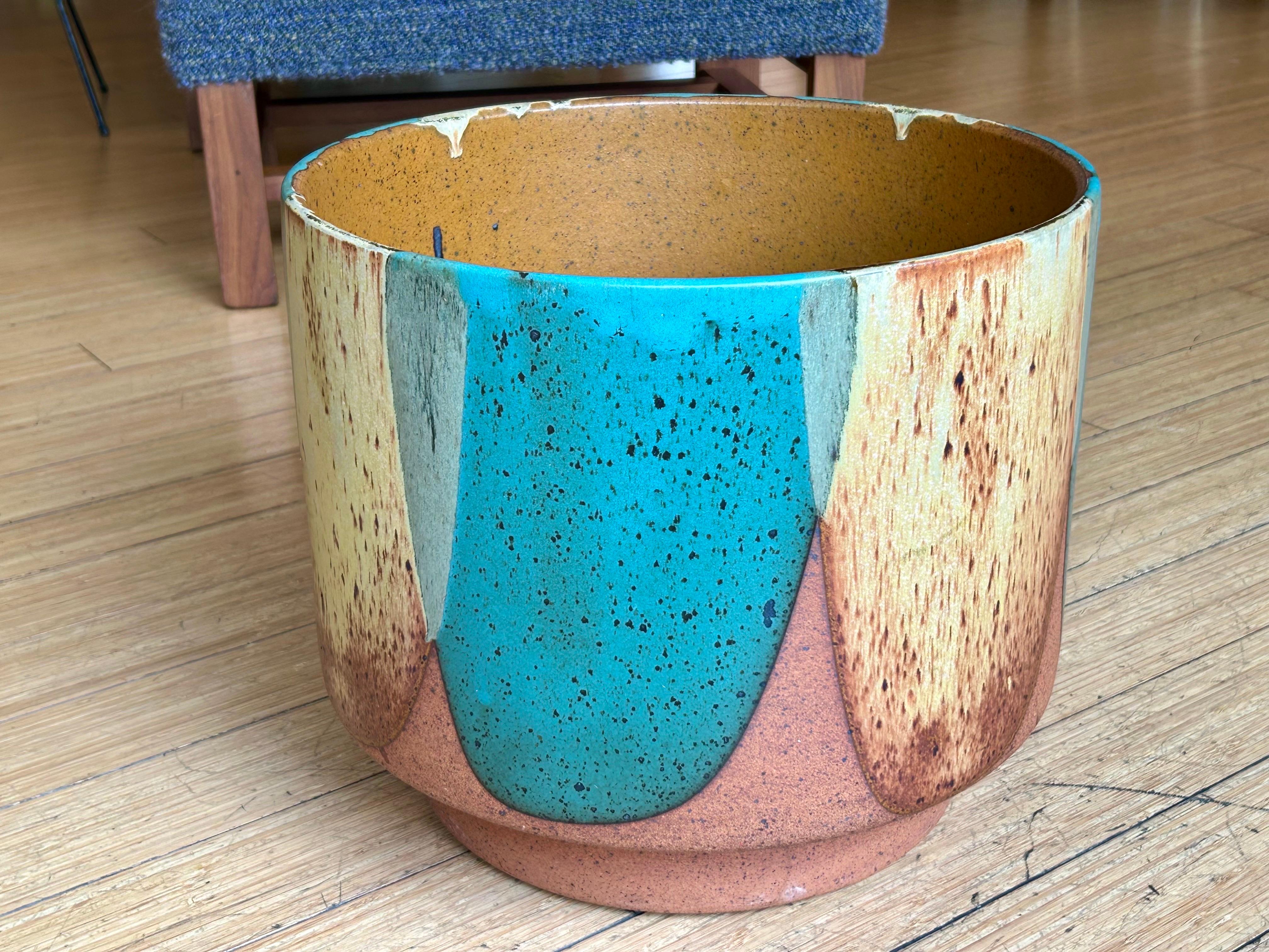 Stoneware 'Flame' Glaze Planter David Cressey In Good Condition For Sale In Los Angeles, CA