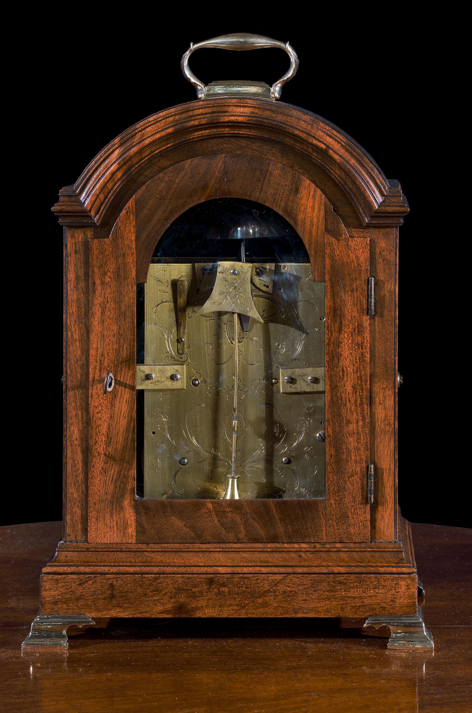 English Flame Mahogany 18th Century Georgian Bracket Clock by T Coxworthy For Sale