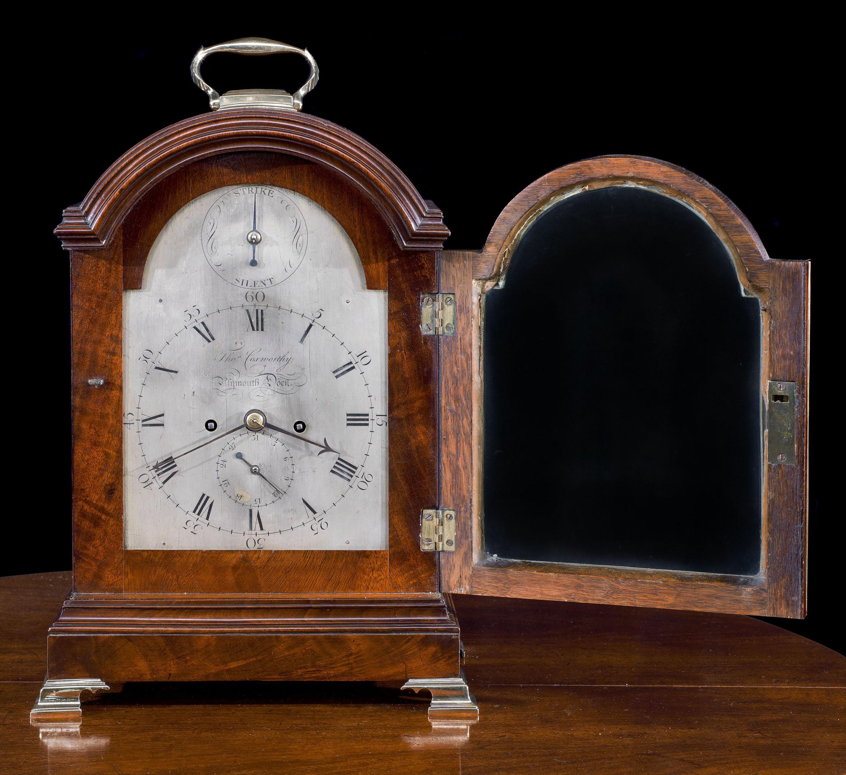 Flame Mahogany 18th Century Georgian Bracket Clock by T Coxworthy For Sale 1