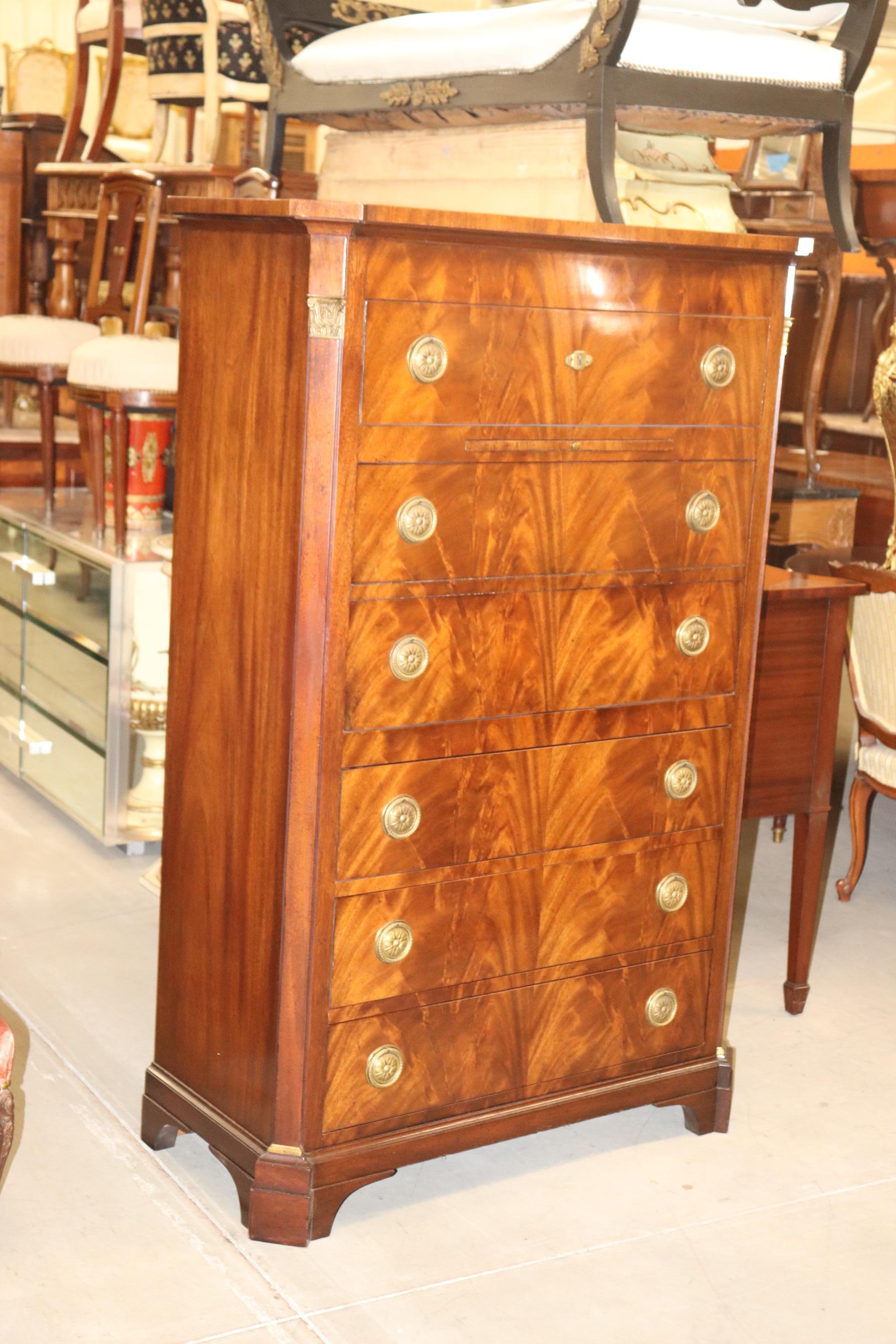 Flame Mahogany Baker French Empire Style Gentleman's Dresser with Watch Tray 7