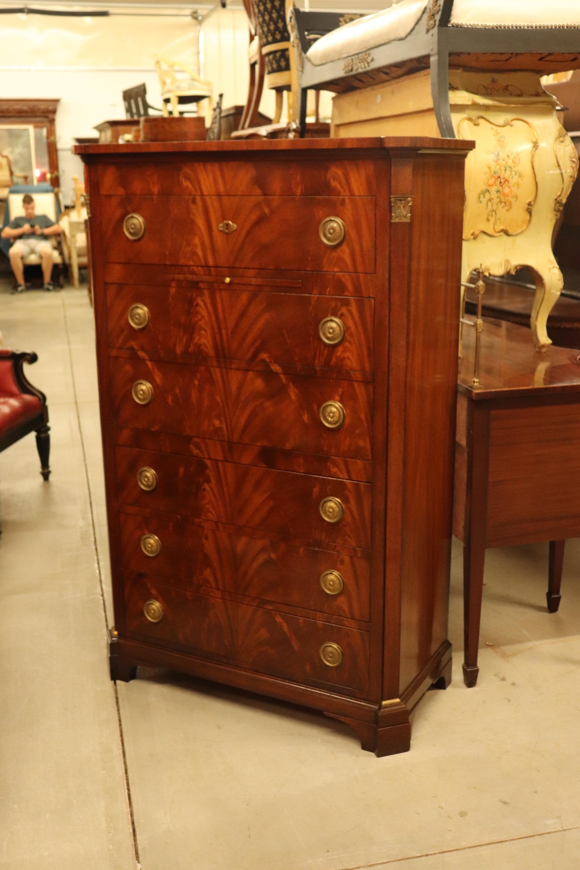 Flame Mahogany Baker French Empire Style Gentleman's Dresser with Watch Tray In Good Condition In Swedesboro, NJ