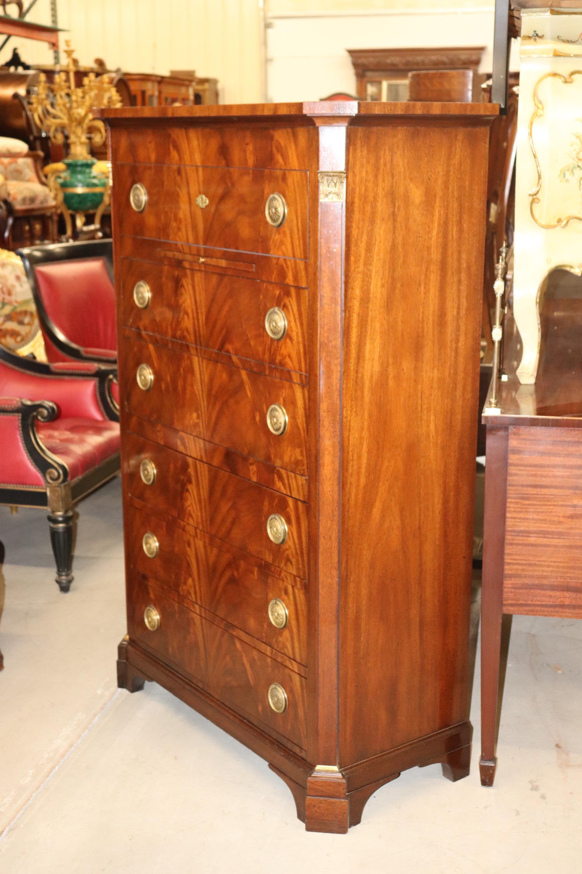 Late 20th Century Flame Mahogany Baker French Empire Style Gentleman's Dresser with Watch Tray