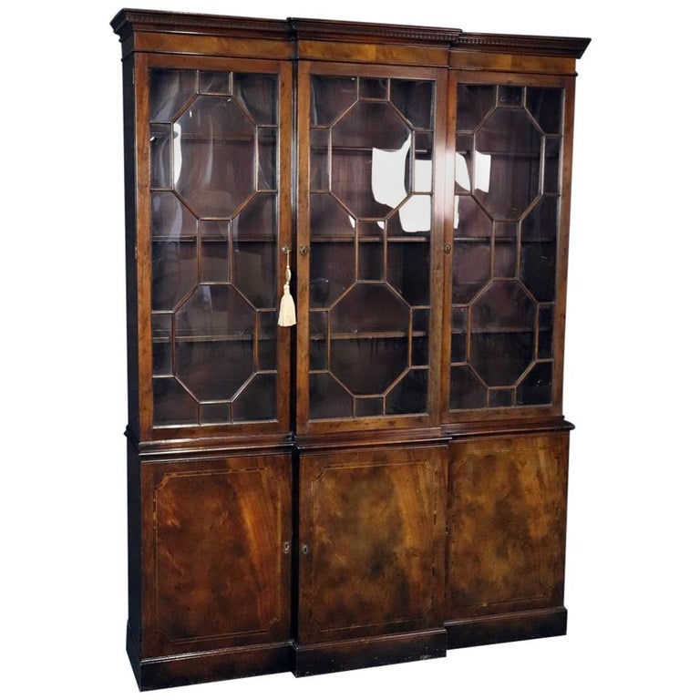 Flame Mahogany Baker Georgian Breakfront China Cabinet Bookcase