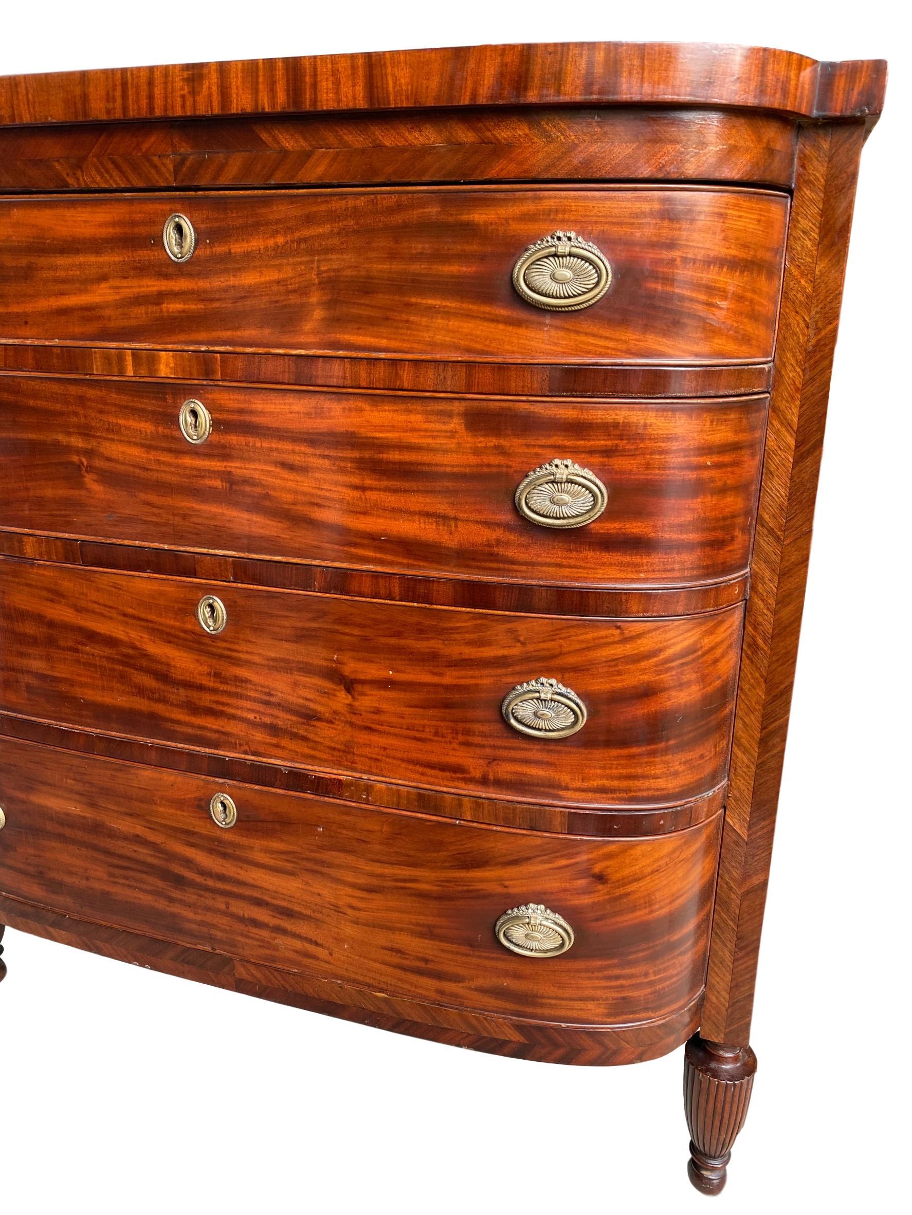 Victorian Flame Mahogany Bow-Front Chest-of-Drawers/Dresser, Scottish, circa 1860