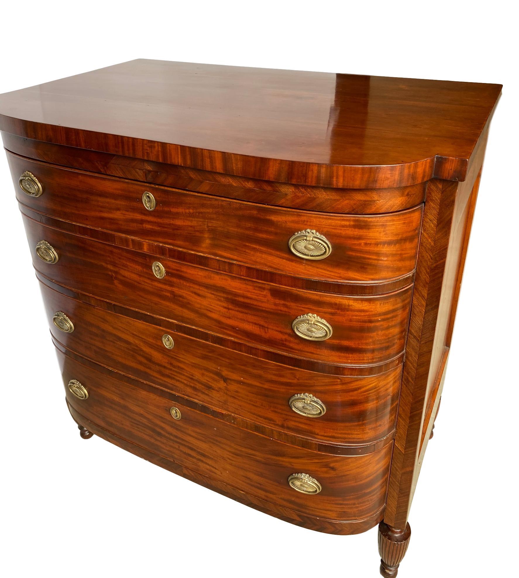 Hand-Crafted Flame Mahogany Bow-Front Chest-of-Drawers/Dresser, Scottish, circa 1860