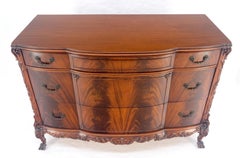 Flame Mahogany Bow Front Claw Feet 3 Drawers Dresser Chippindale Style MINT