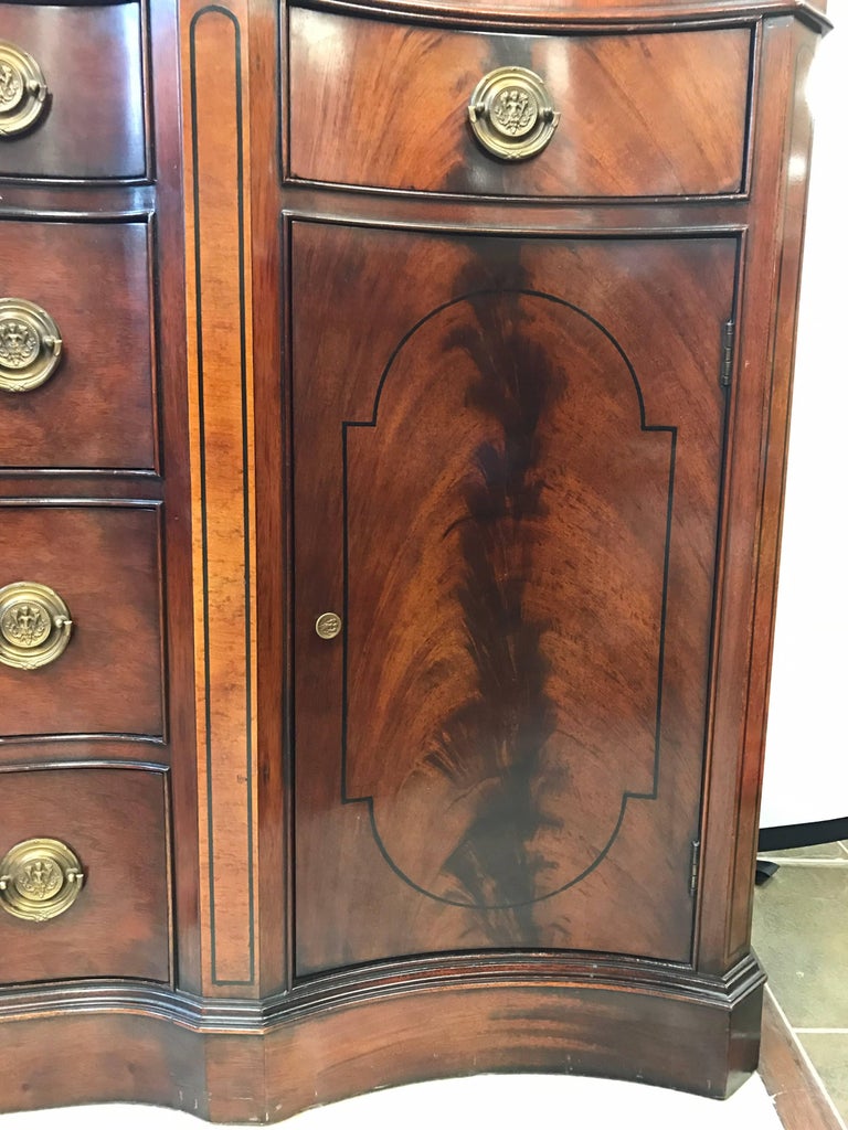 Flame Mahogany Breakfront China Bookcase Secretary Desk at 1stDibs