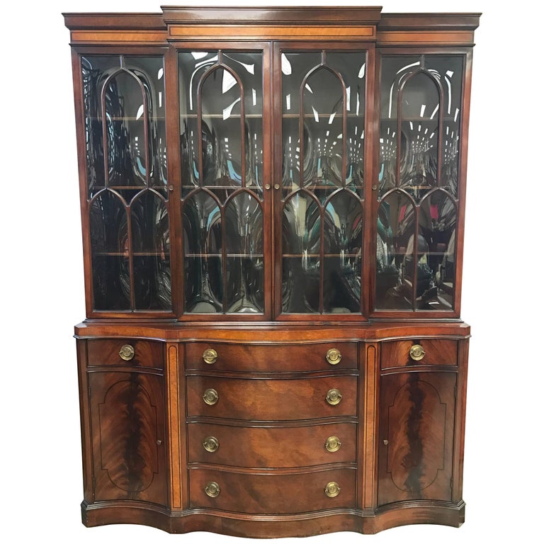 Flame Mahogany Breakfront China Bookcase Secretary Desk at 1stDibs