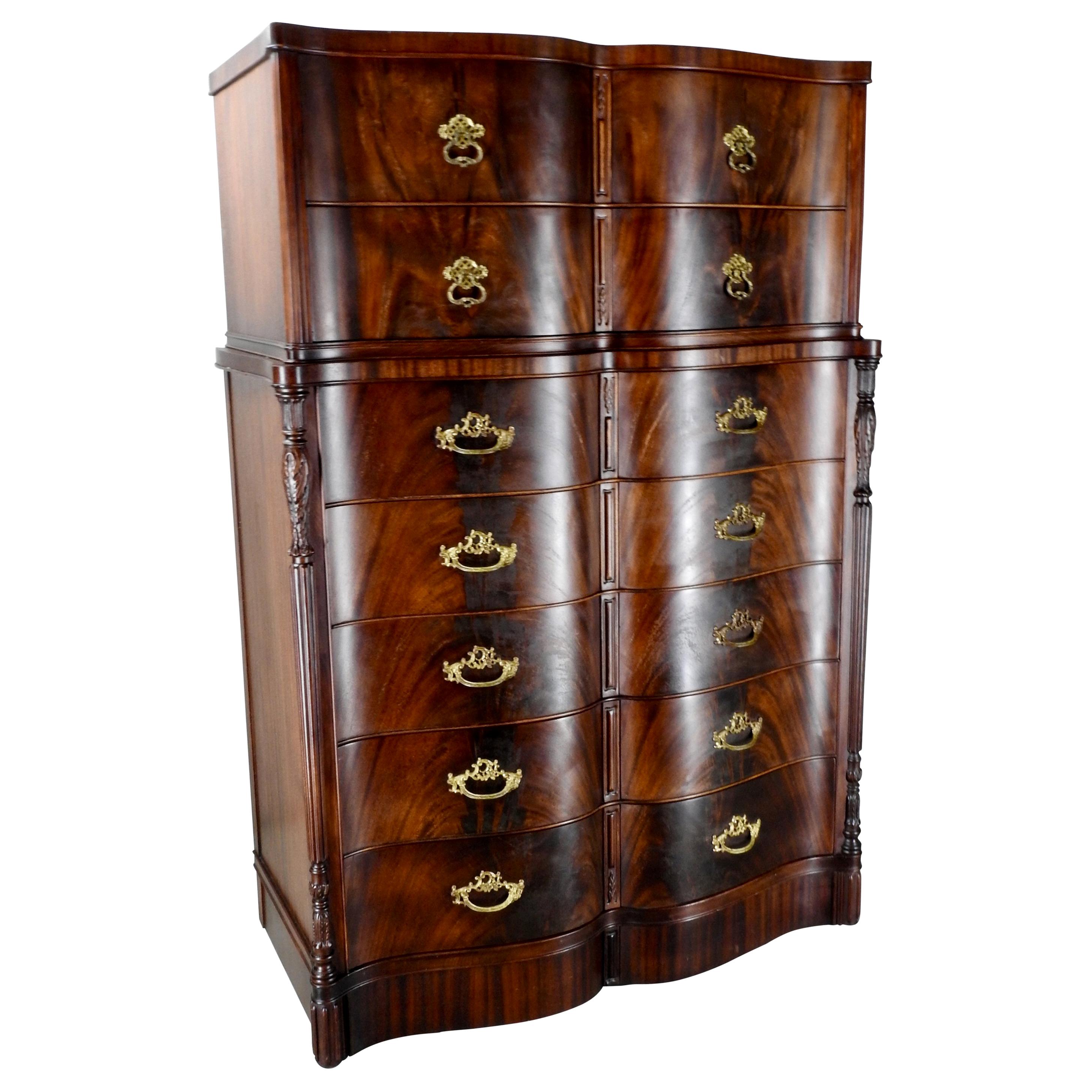 Flame Mahogany Chest on Chest For Sale