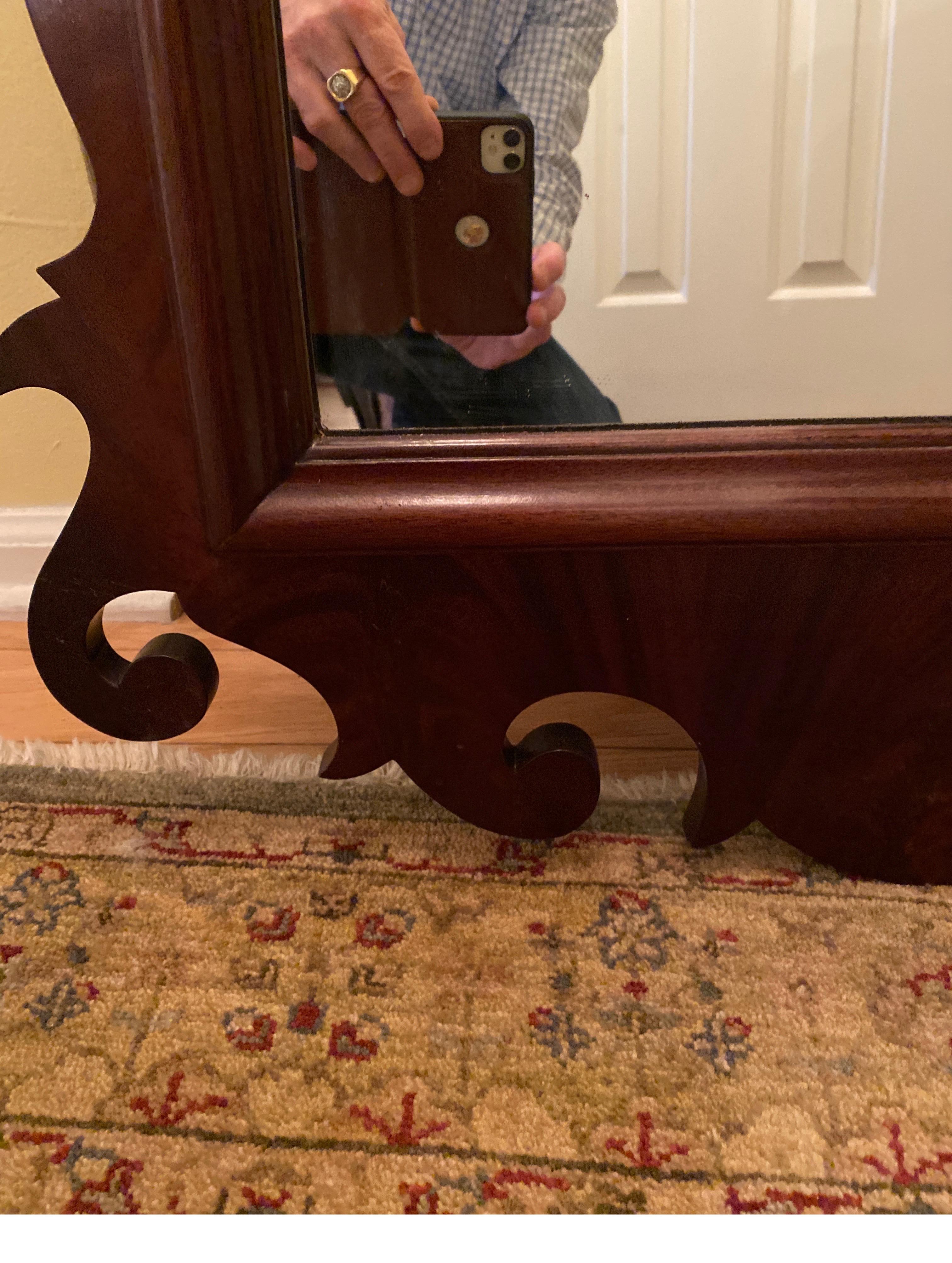 Late 20th Century Flame Mahogany Chippendale Shield Mirror For Sale
