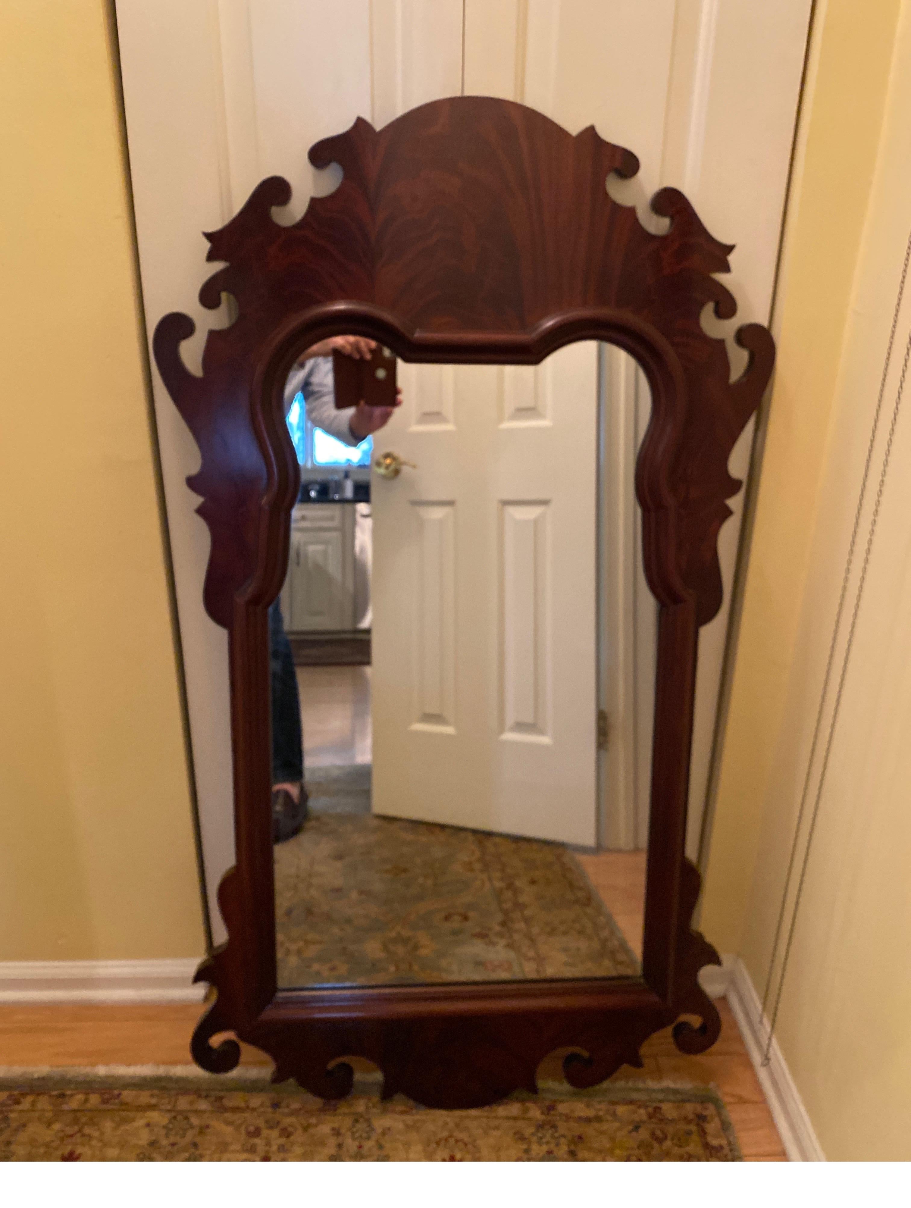 Flame Mahogany Chippendale Shield Mirror For Sale 2