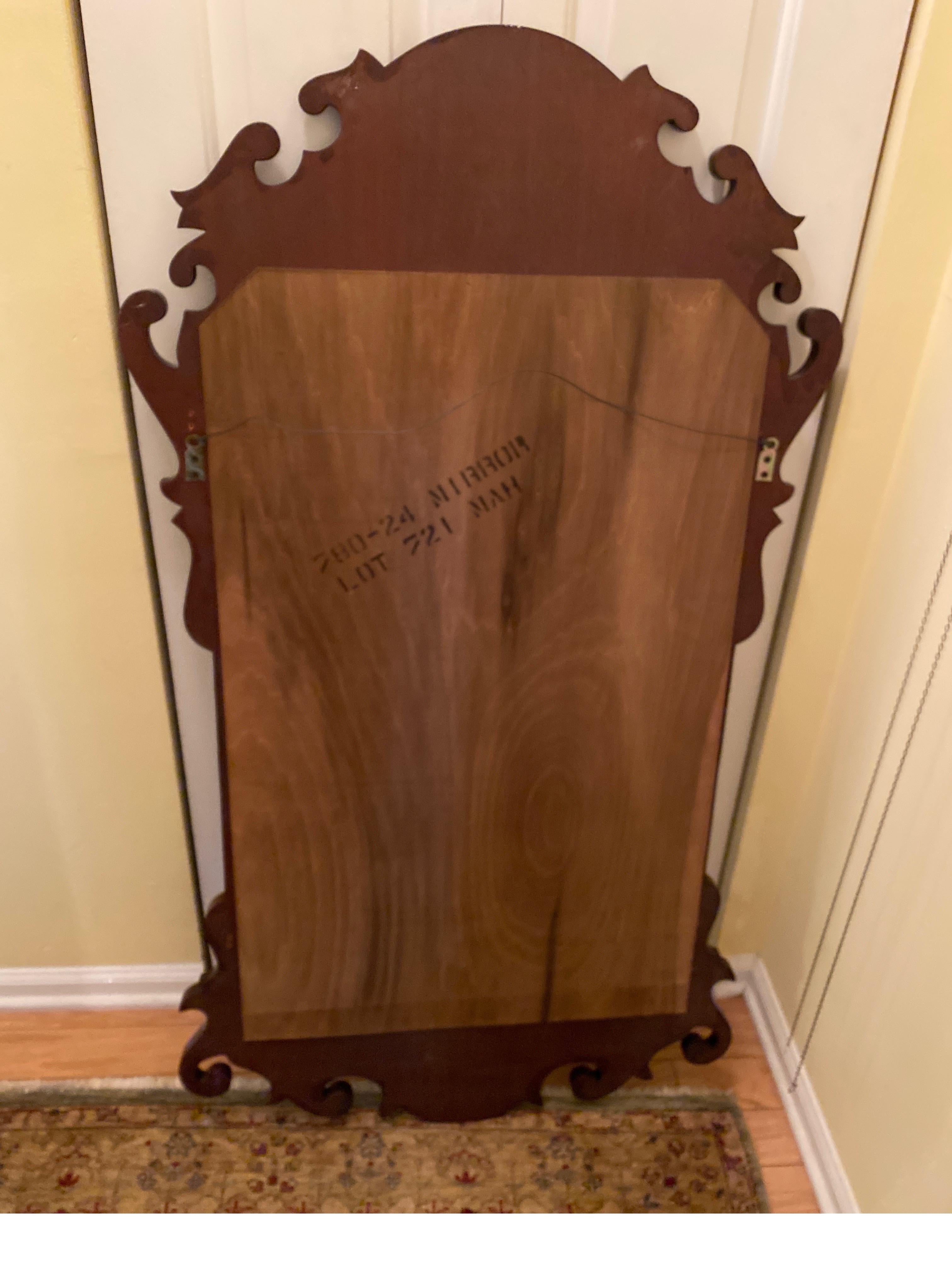 Flame Mahogany Chippendale Shield Mirror For Sale 3