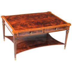 Flame Mahogany Coffee Table with Four Drawers, 20th Century