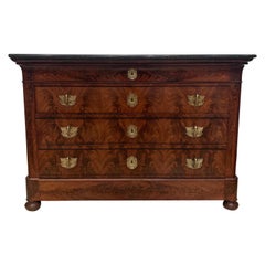 Antique Flame Mahogany Empire Commode with Gilt Bronze Escutcheons and Swan-Form Pulls