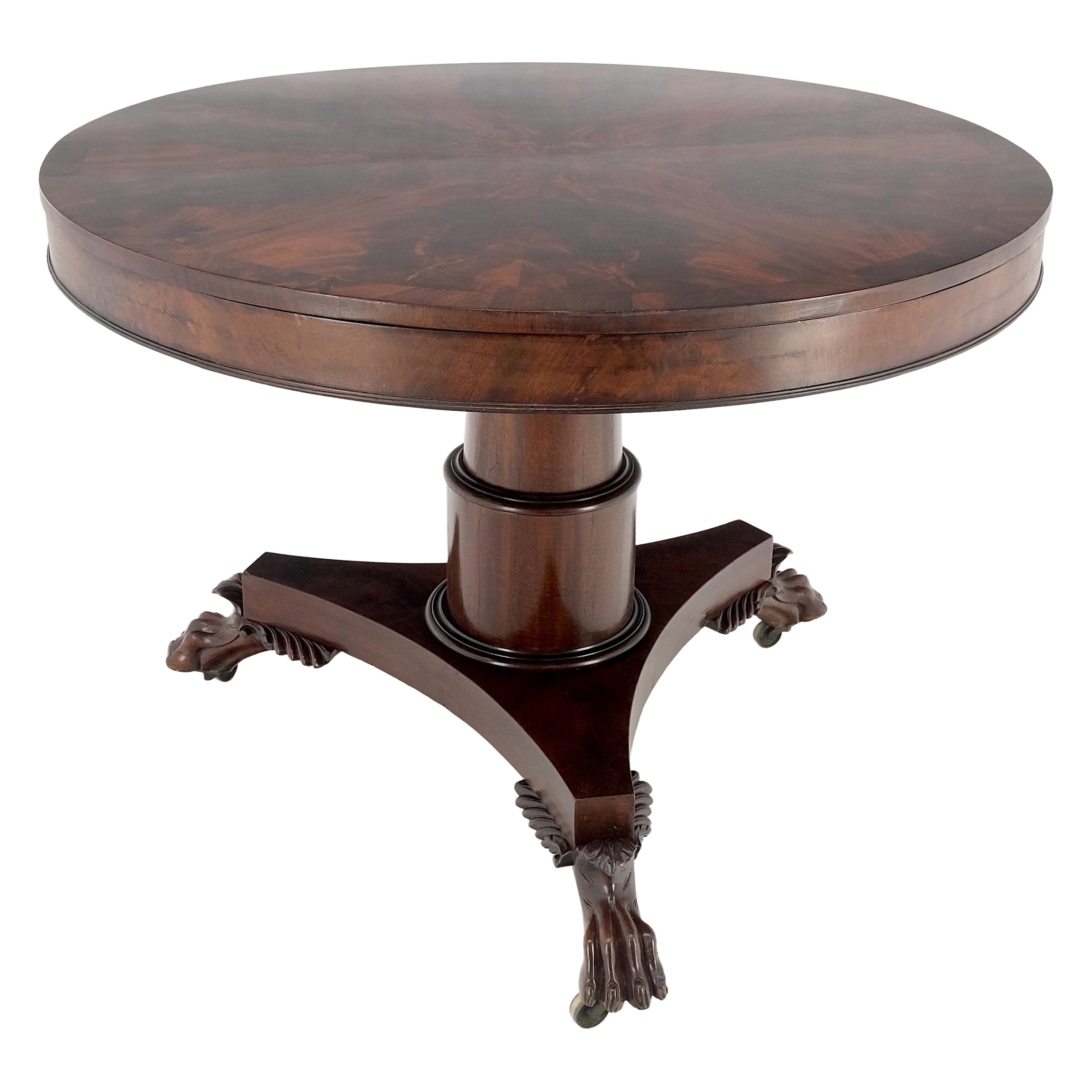 Flame Mahogany Fine Carved 19th Century Lion Feet Round Center Table Mint!