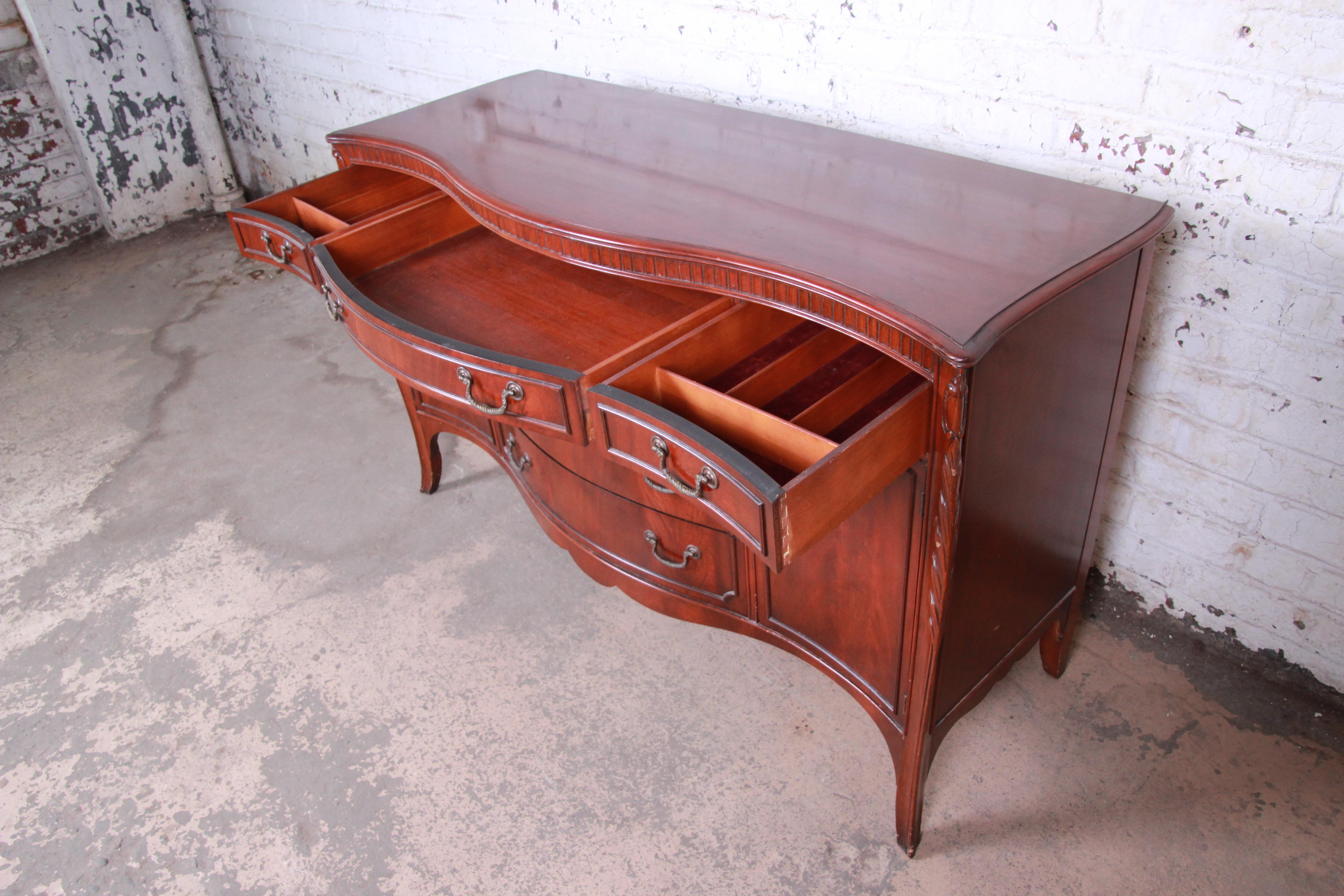 American Flame Mahogany French Carved Bow Front Sideboard Credenza by Drexel