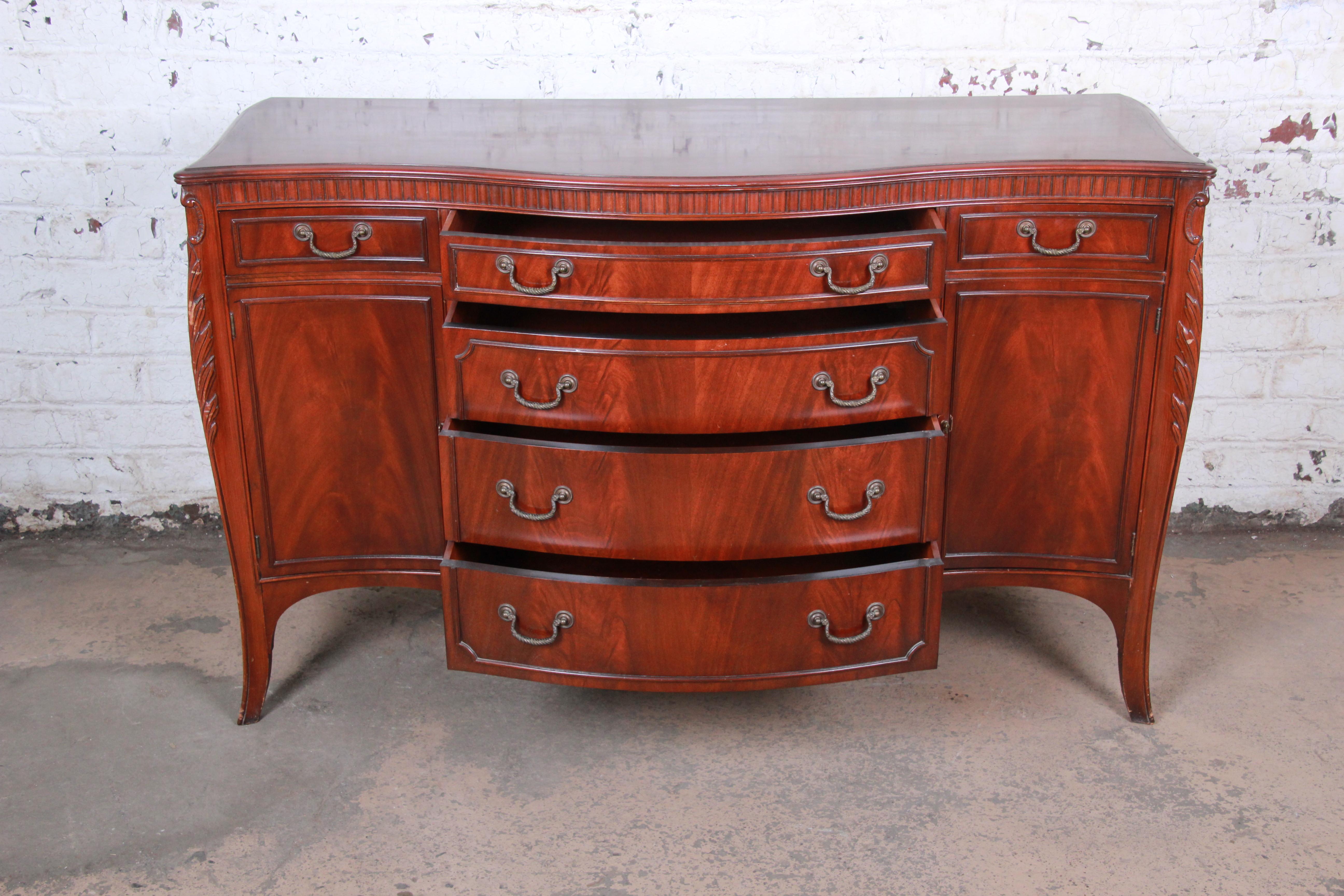 Flame Mahogany French Carved Bow Front Sideboard Credenza by Drexel In Good Condition In South Bend, IN