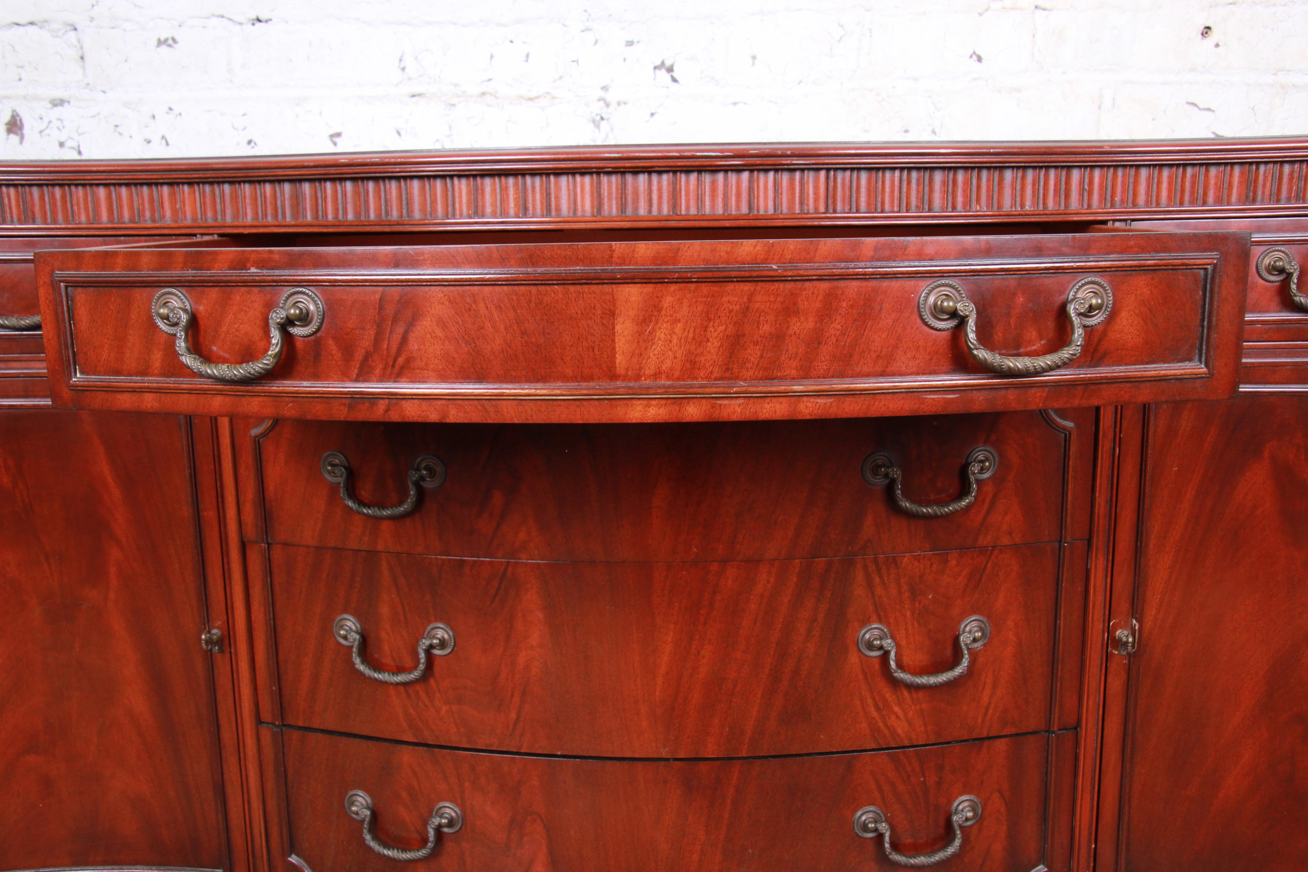 20th Century Flame Mahogany French Carved Bow Front Sideboard Credenza by Drexel