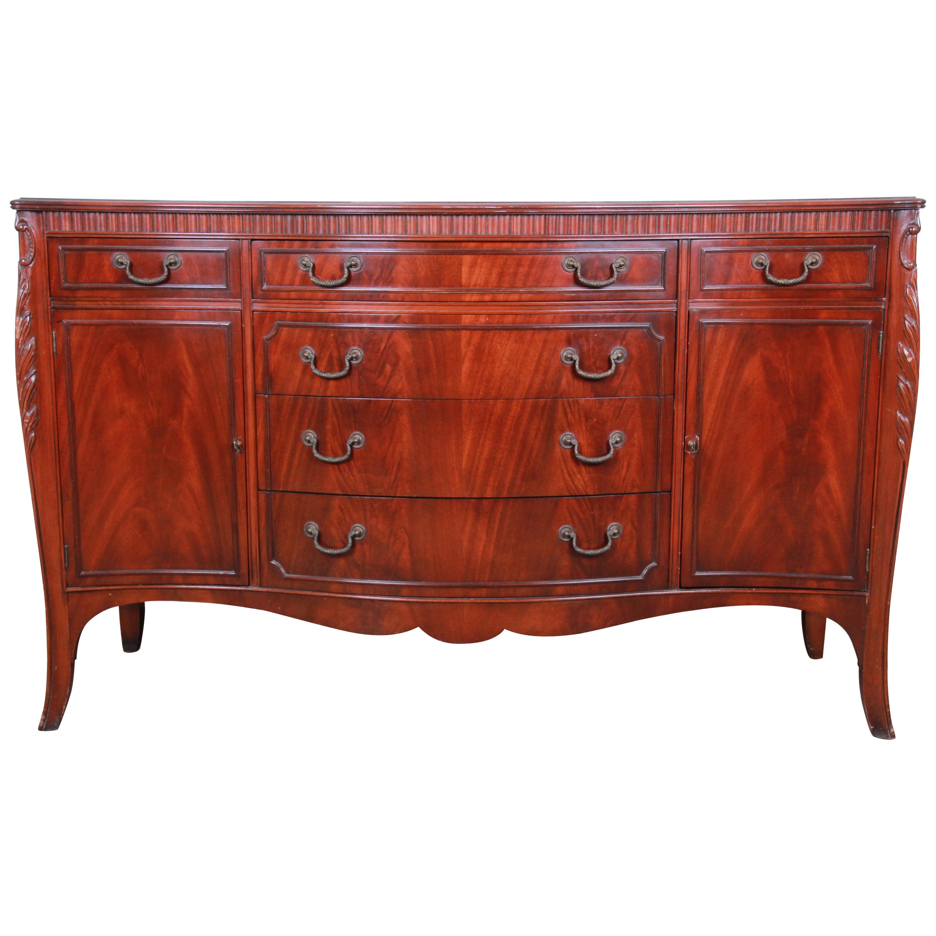 Flame Mahogany French Carved Bow Front Sideboard Credenza by Drexel