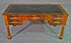 Flame Mahogany French Empire Leather Top Bureau Plat Writing Desk with Trays