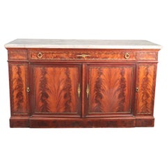 Flame Mahogany Gray Marble Top Fitted French Louis XVI Credenza Buffet Sideboard