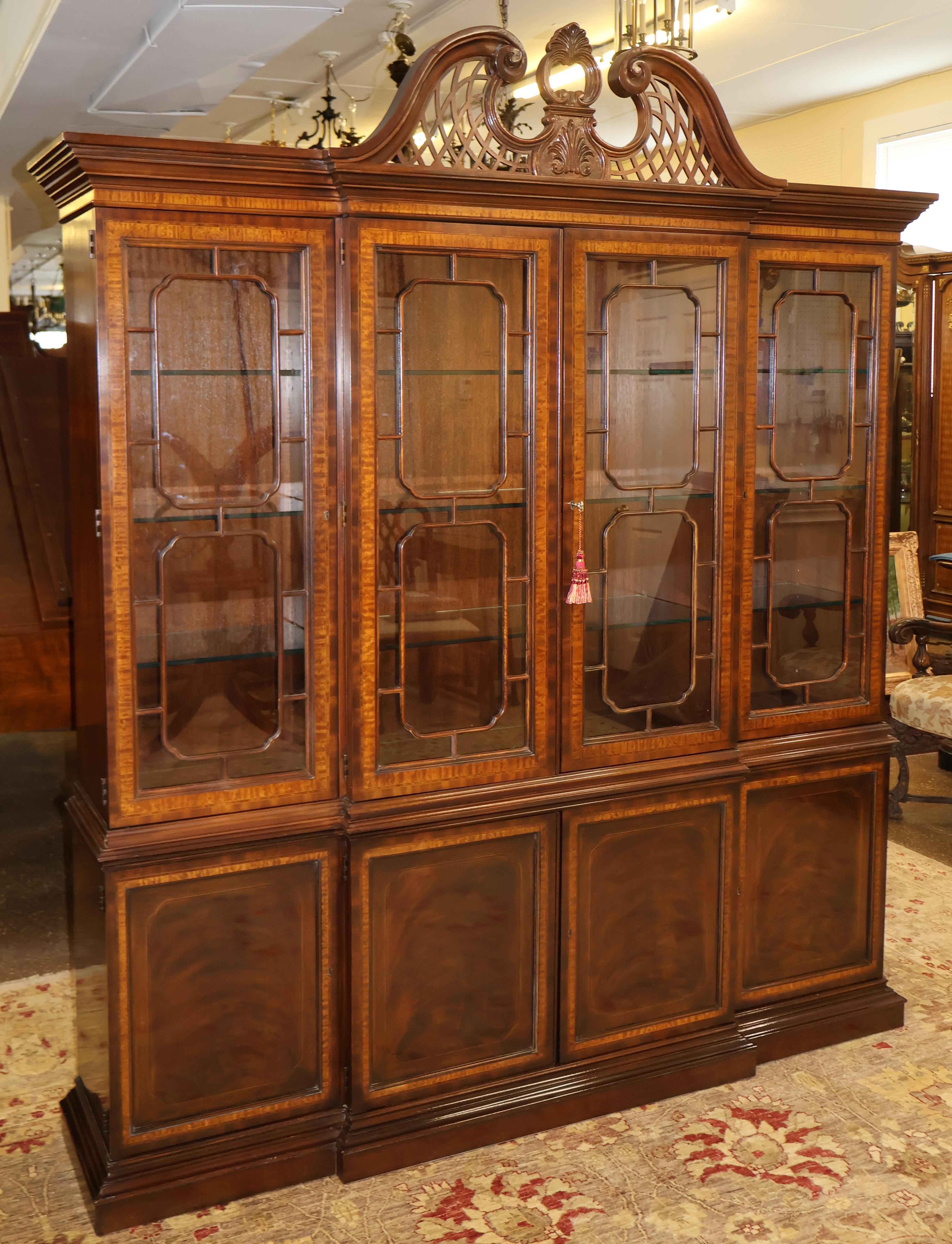 Regency Flame Mahogany Heritage Heirlooms Drexel Bookcase China Cabinet Breakfront For Sale