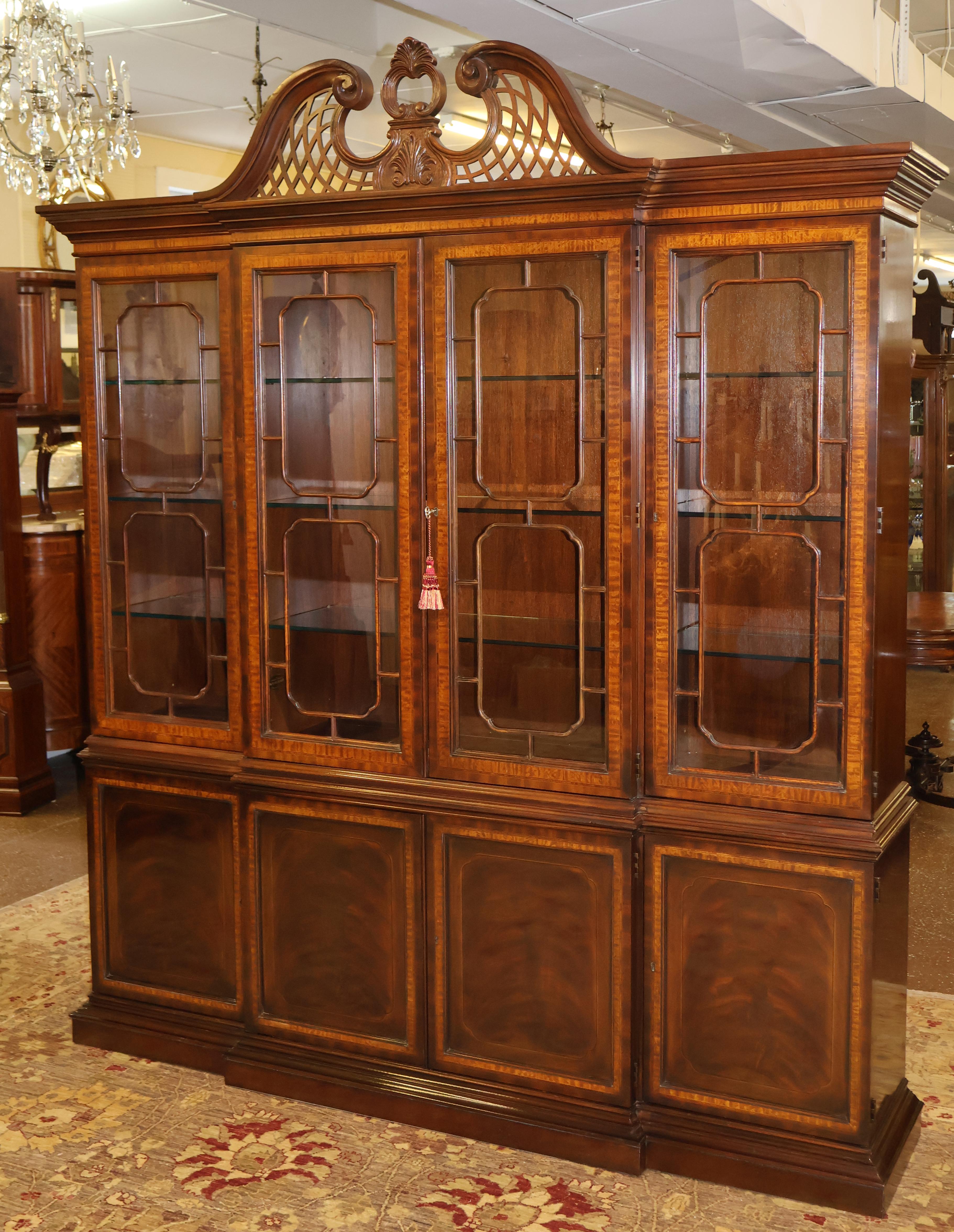 American Flame Mahogany Heritage Heirlooms Drexel Bookcase China Cabinet Breakfront For Sale