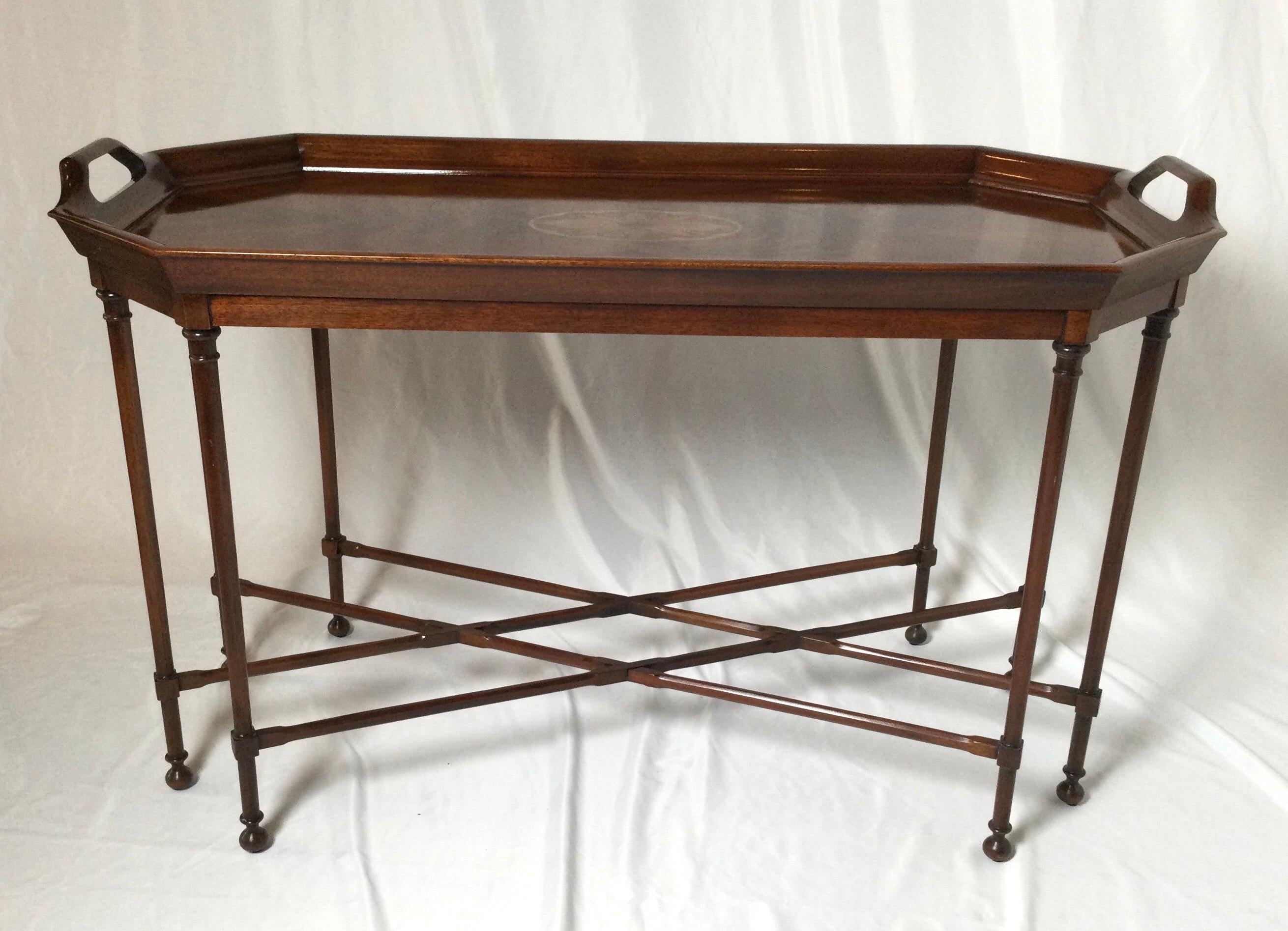 Edwardian Flame Mahogany Inlaid Cocktail Table by Councill