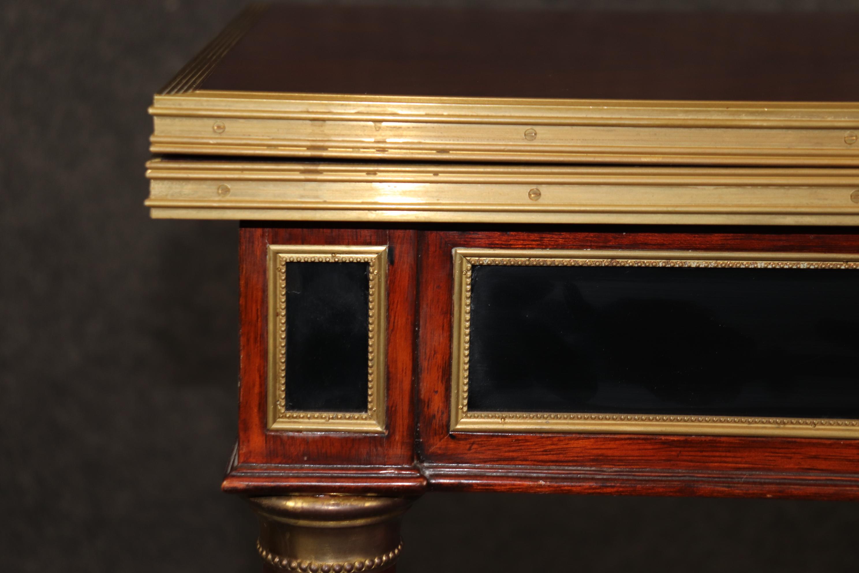 Flame Mahogany Louis XVI Bronze Mounted Style Flip Top Game Chess Table For Sale 3