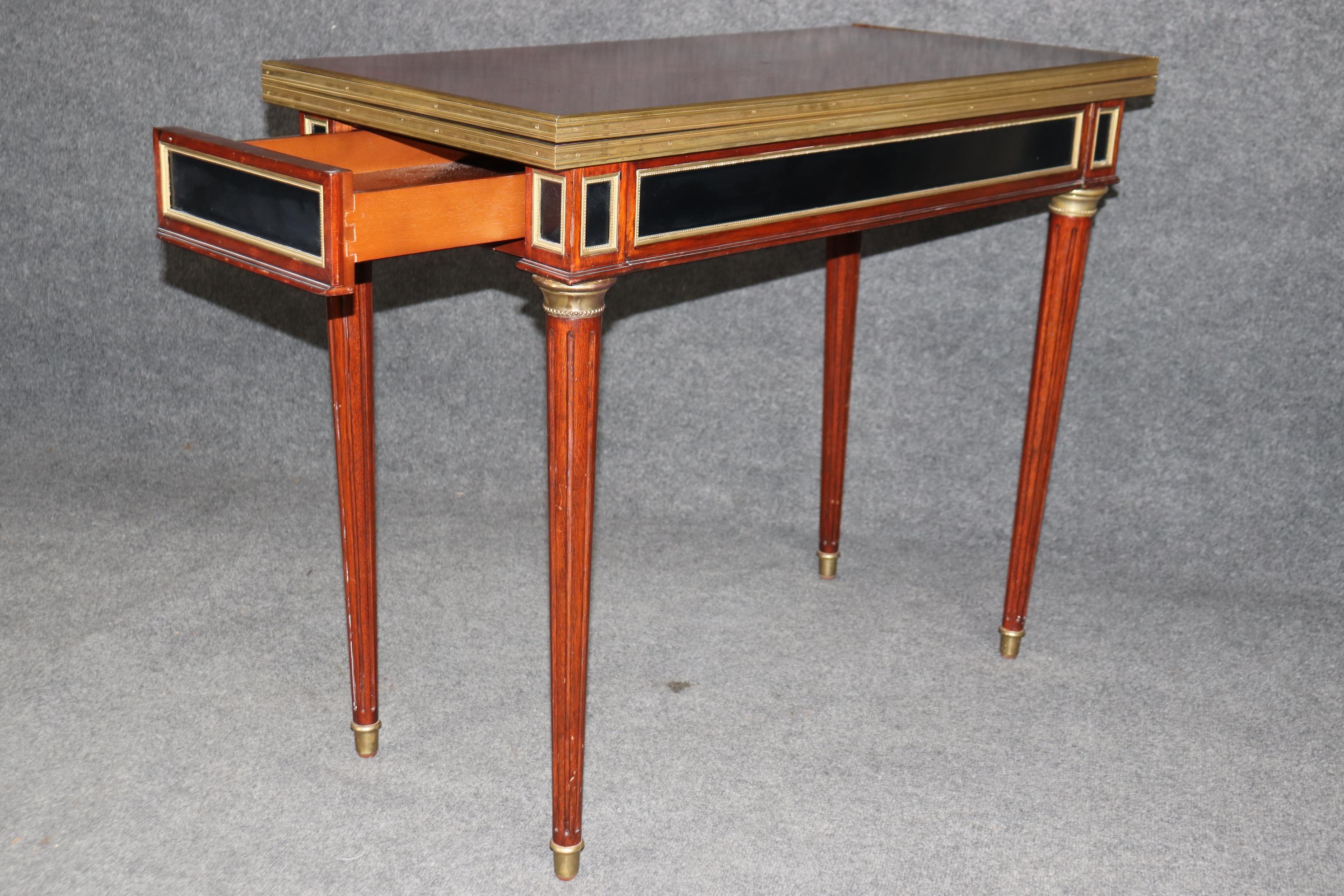 Directoire Flame Mahogany Louis XVI Bronze Mounted Style Flip Top Game Chess Table For Sale