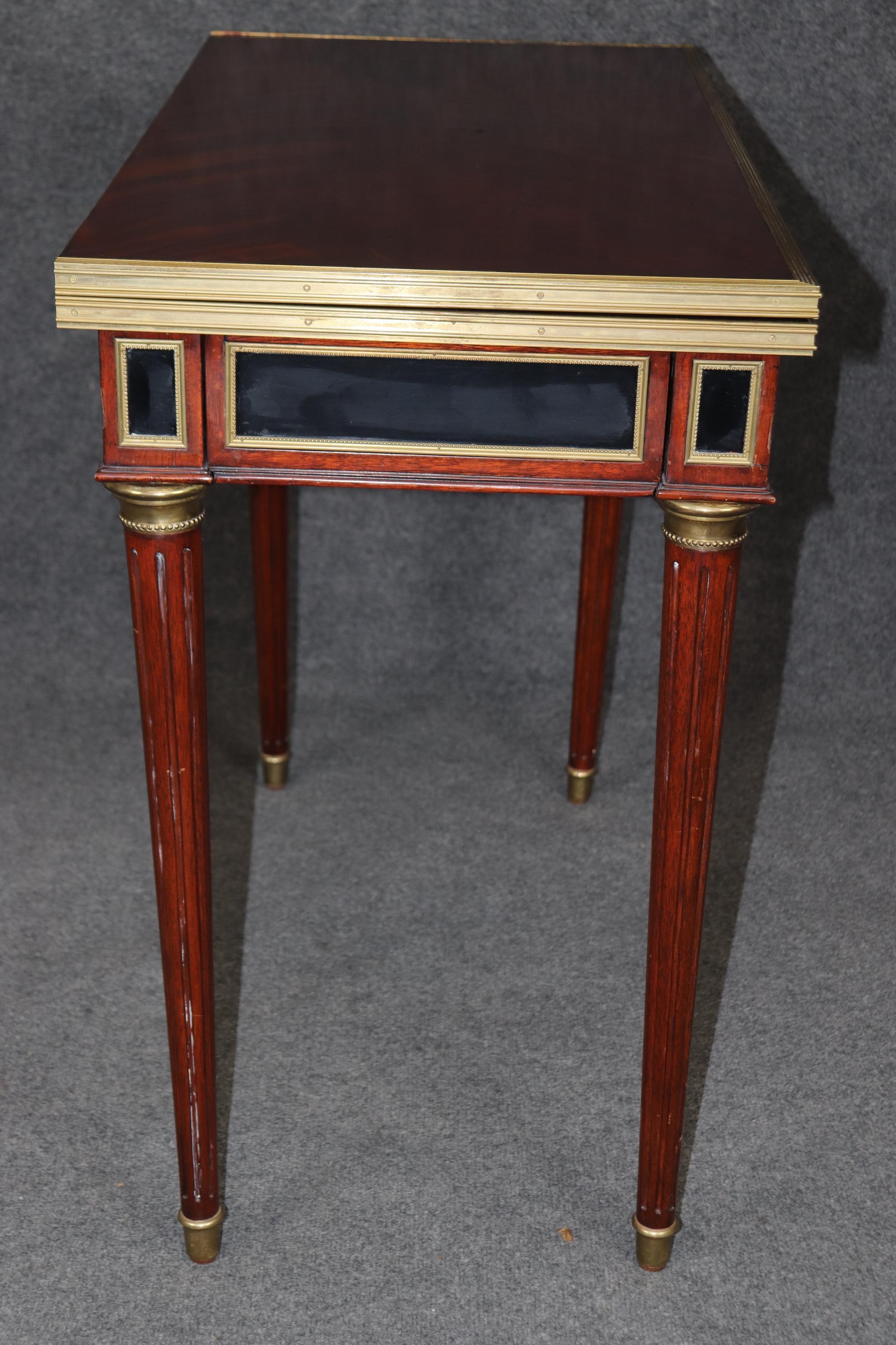 Brass Flame Mahogany Louis XVI Bronze Mounted Style Flip Top Game Chess Table For Sale